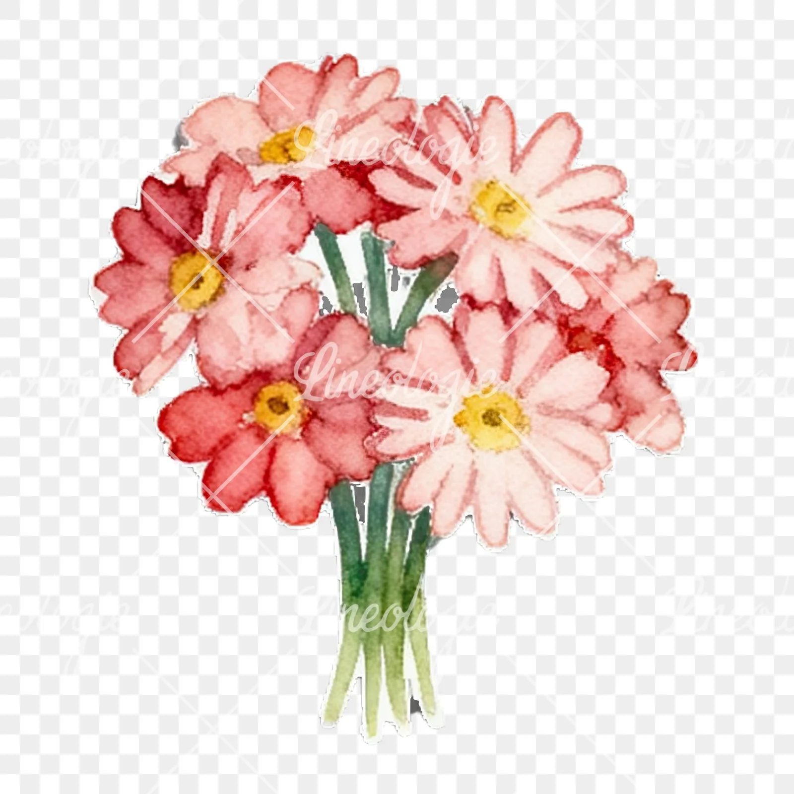 Watercolor spring flower bunch clipart 8 of 10 on a transparent background (PNG)
