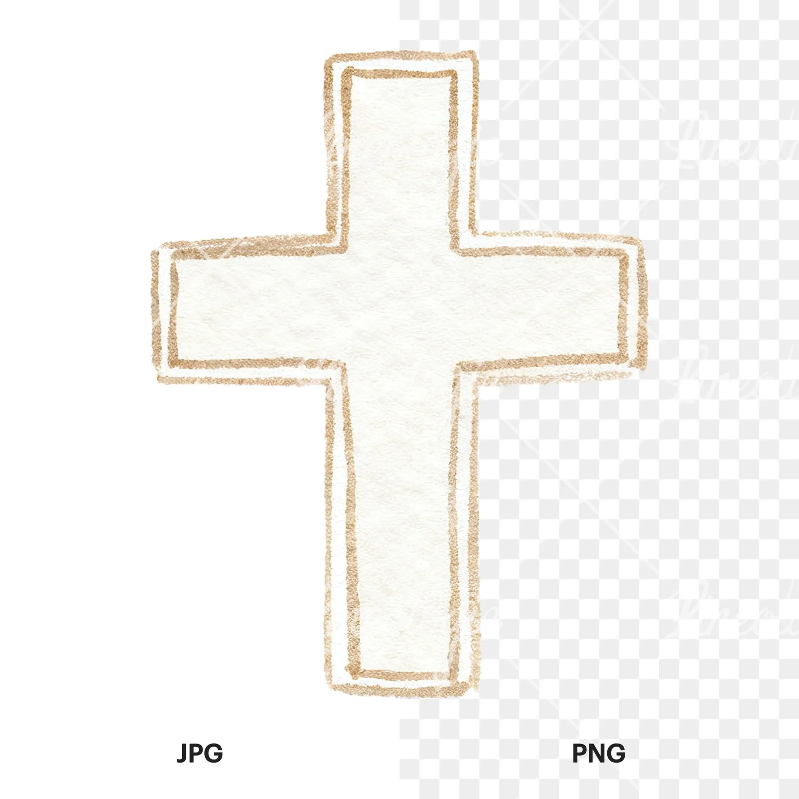 Watercolor Easter with crosses and bird clipart 2 of 12, as a JPG on white and a transparent PNG