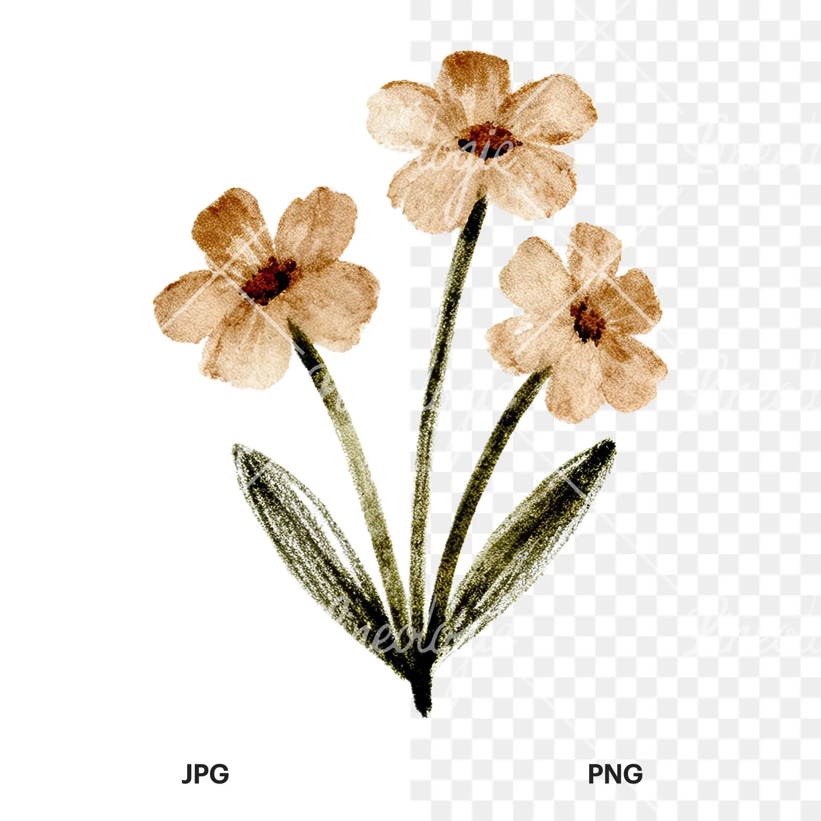 Watercolor Easter with crosses and bird clipart 6 of 12, as a JPG on white and a transparent PNG
