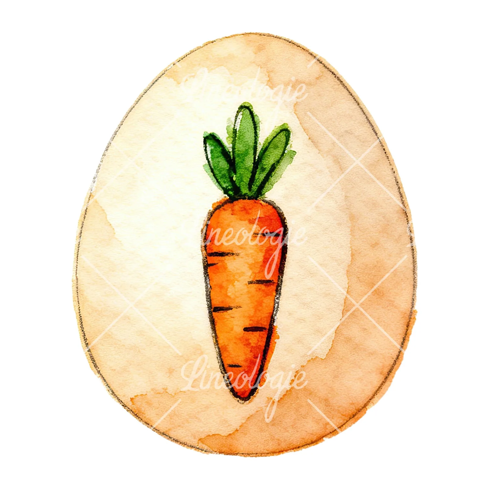 Watercolor Easter egg with bunny and carrot clipart 1 of 12 on a white background (JPG)