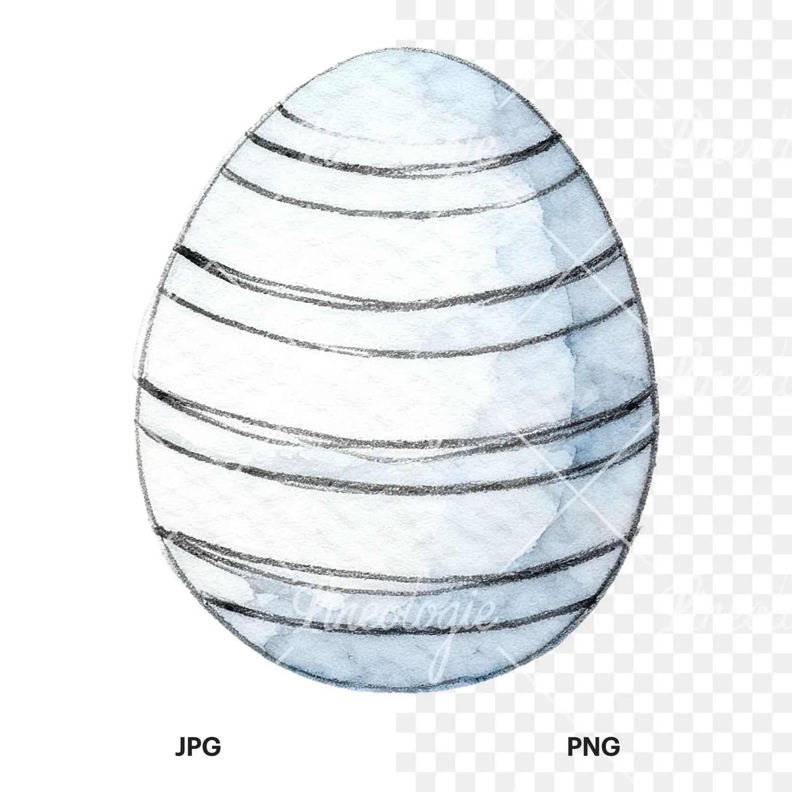 Watercolor Easter egg with bunny and carrot clipart 2 of 12, as a JPG on white and a transparent PNG