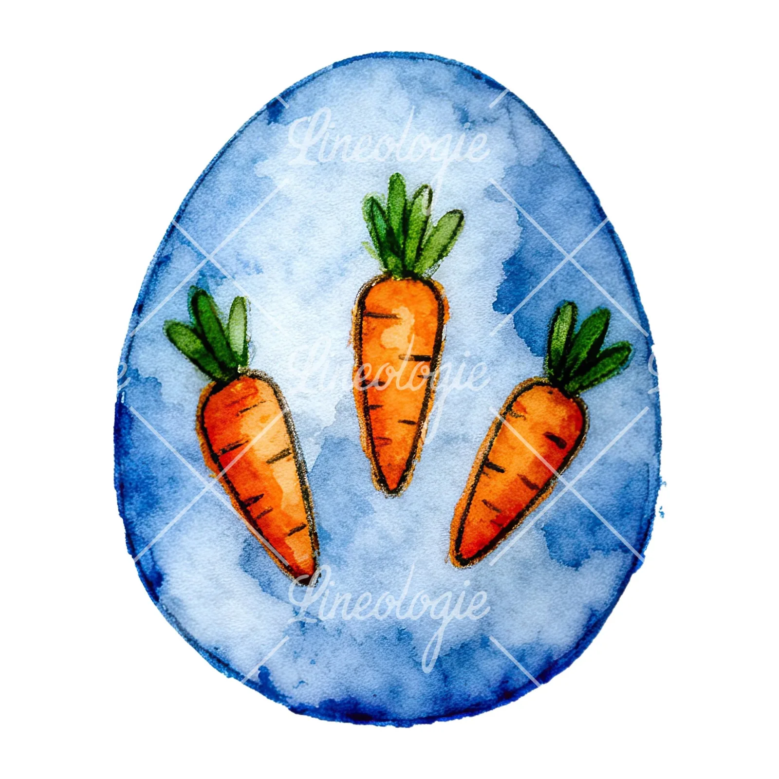 Watercolor Easter egg with bunny and carrot clipart 4 of 12 on a white background (JPG)