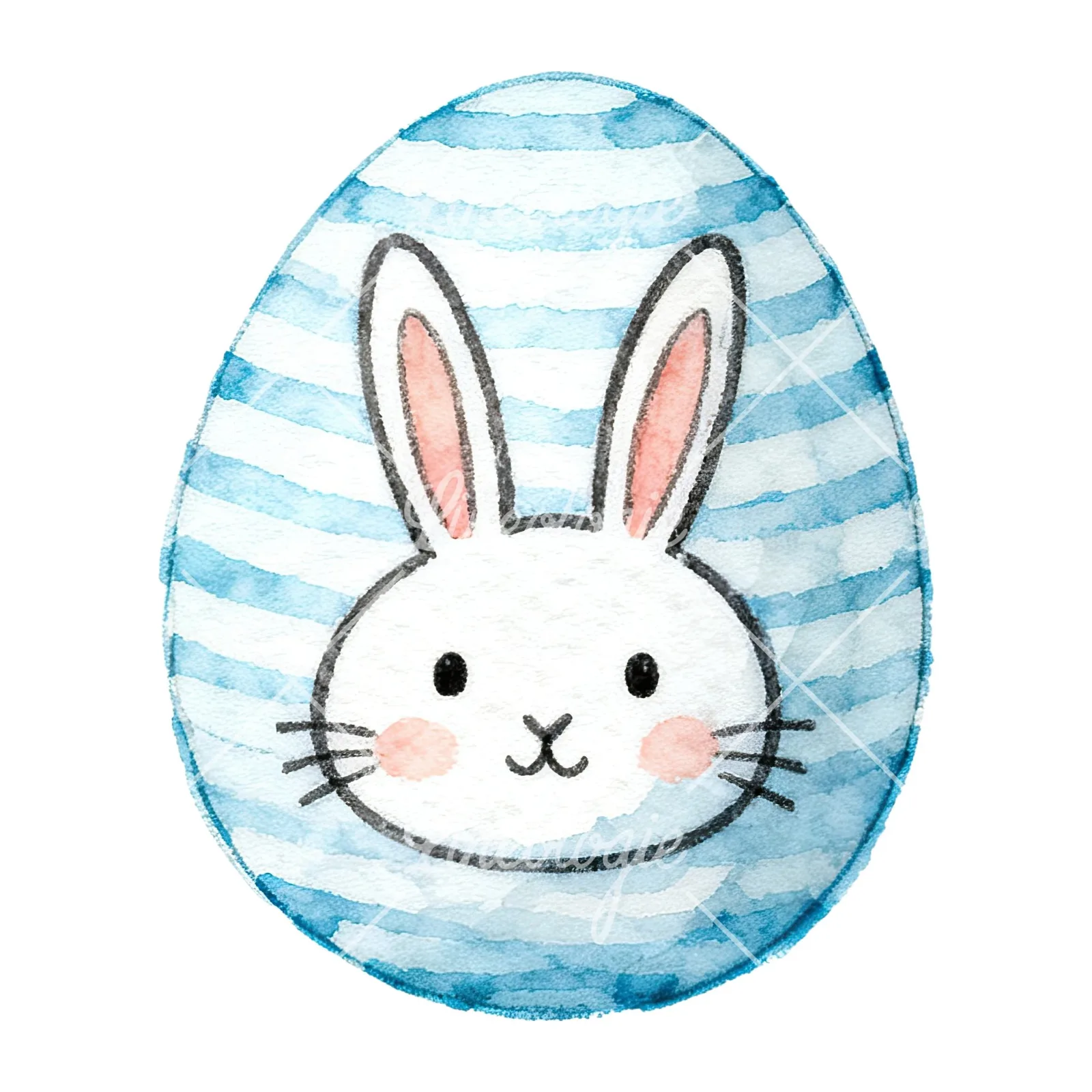 Watercolor Easter egg with bunny and carrot clipart 5 of 12 on a white background (JPG)