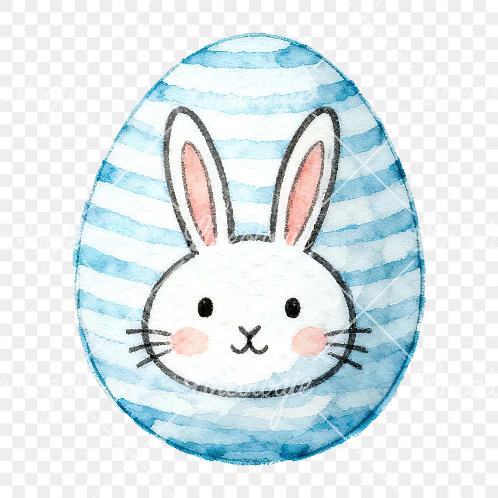Watercolor Easter egg with bunny and carrot clipart 5 of 12 on a transparent background (PNG)