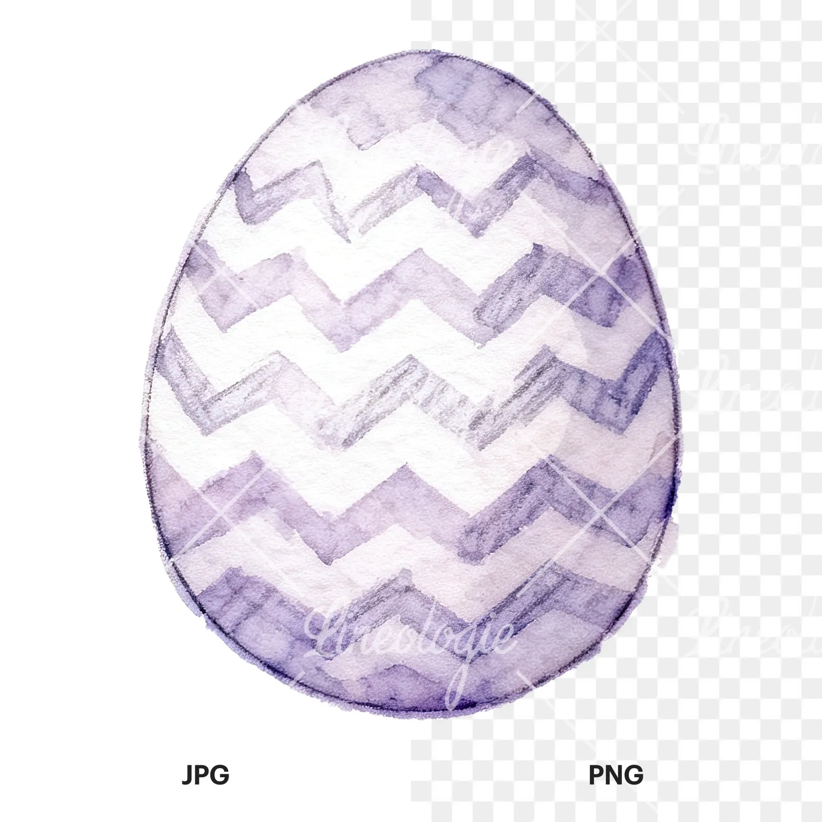 Watercolor Easter egg with bunny and carrot clipart 7 of 12, as a JPG on white and a transparent PNG