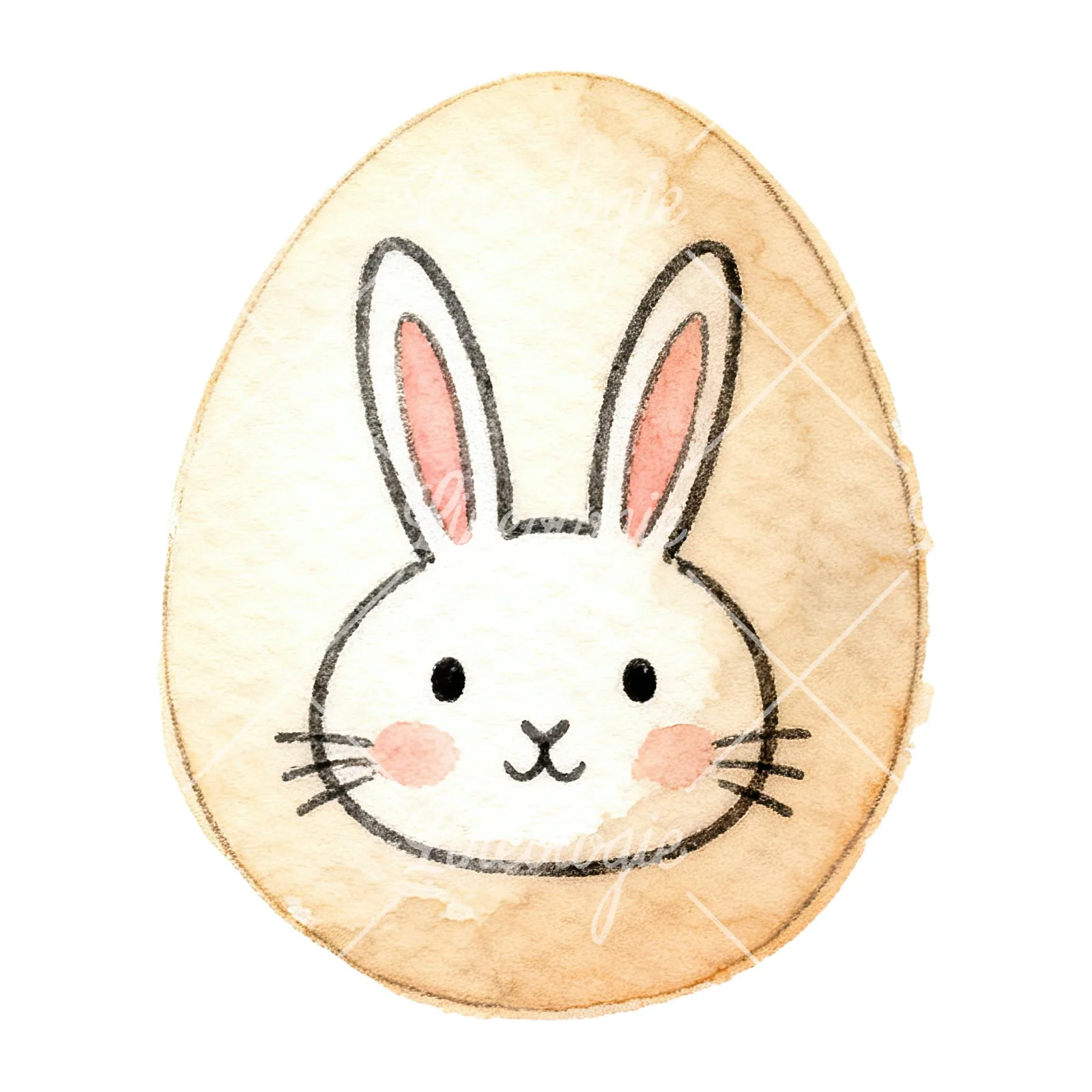 Watercolor Easter egg with bunny and carrot clipart 8 of 12 on a white background (JPG)