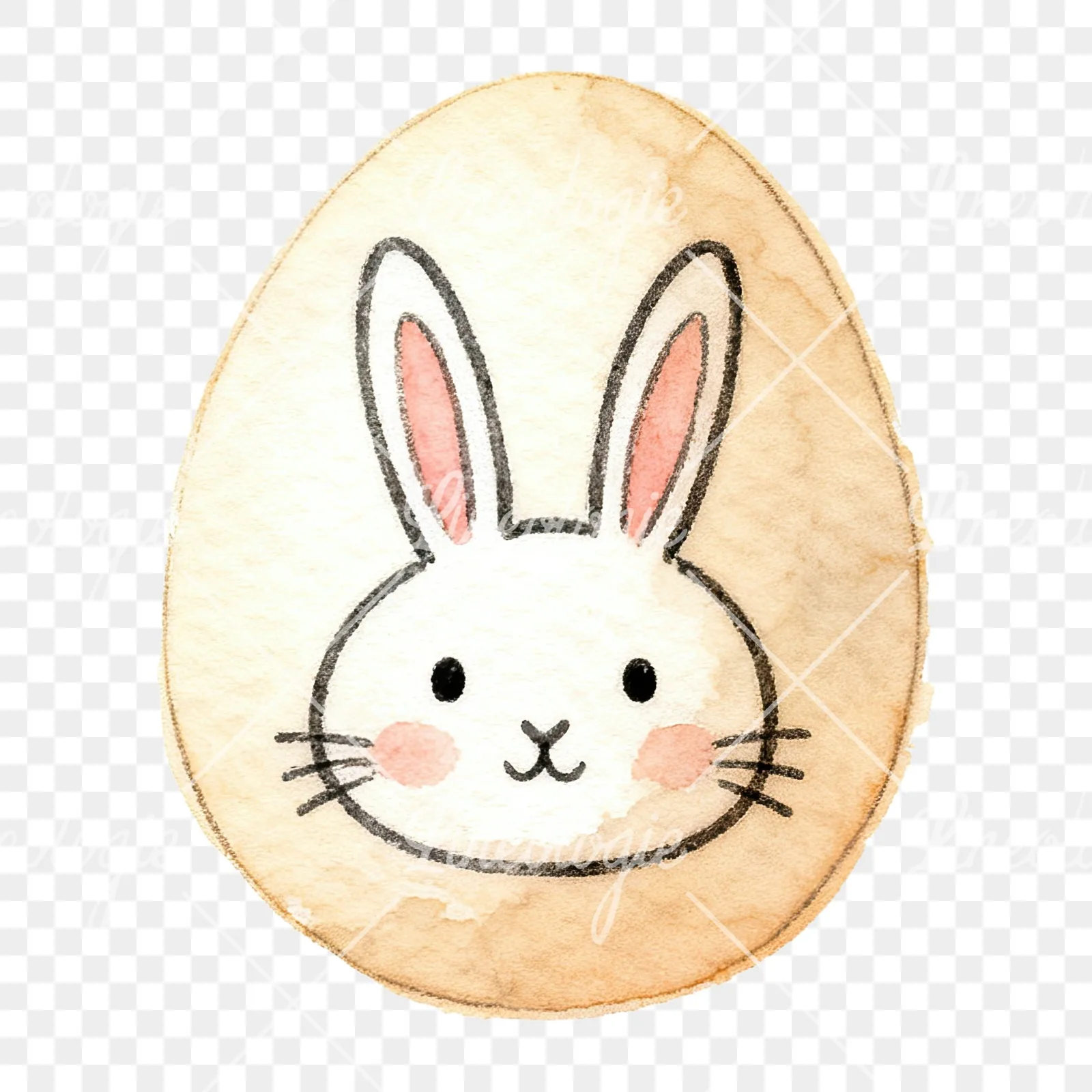 Watercolor Easter egg with bunny and carrot clipart 8 of 12 on a transparent background (PNG)
