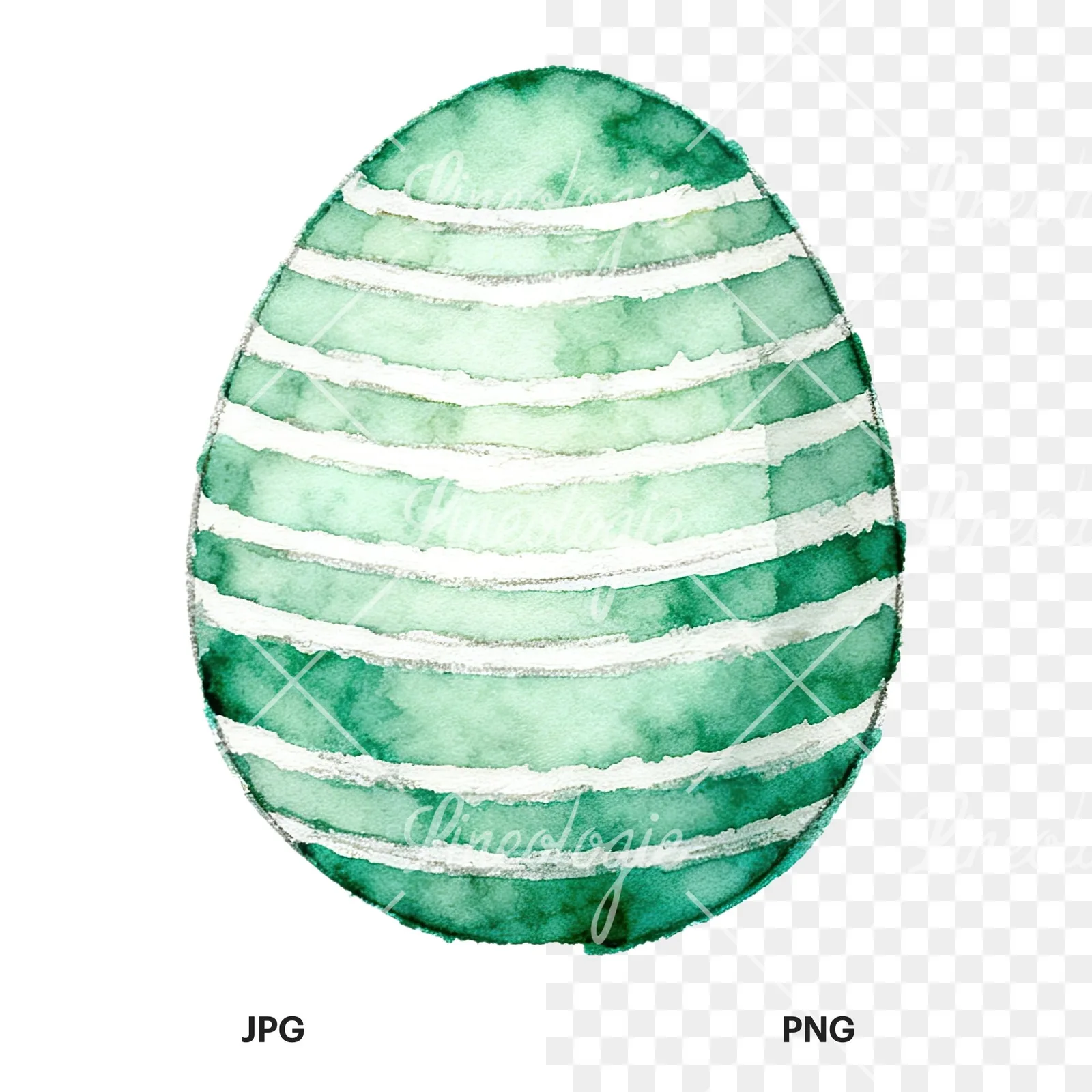 Watercolor Easter egg with bunny and carrot clipart 9 of 12, as a JPG on white and a transparent PNG