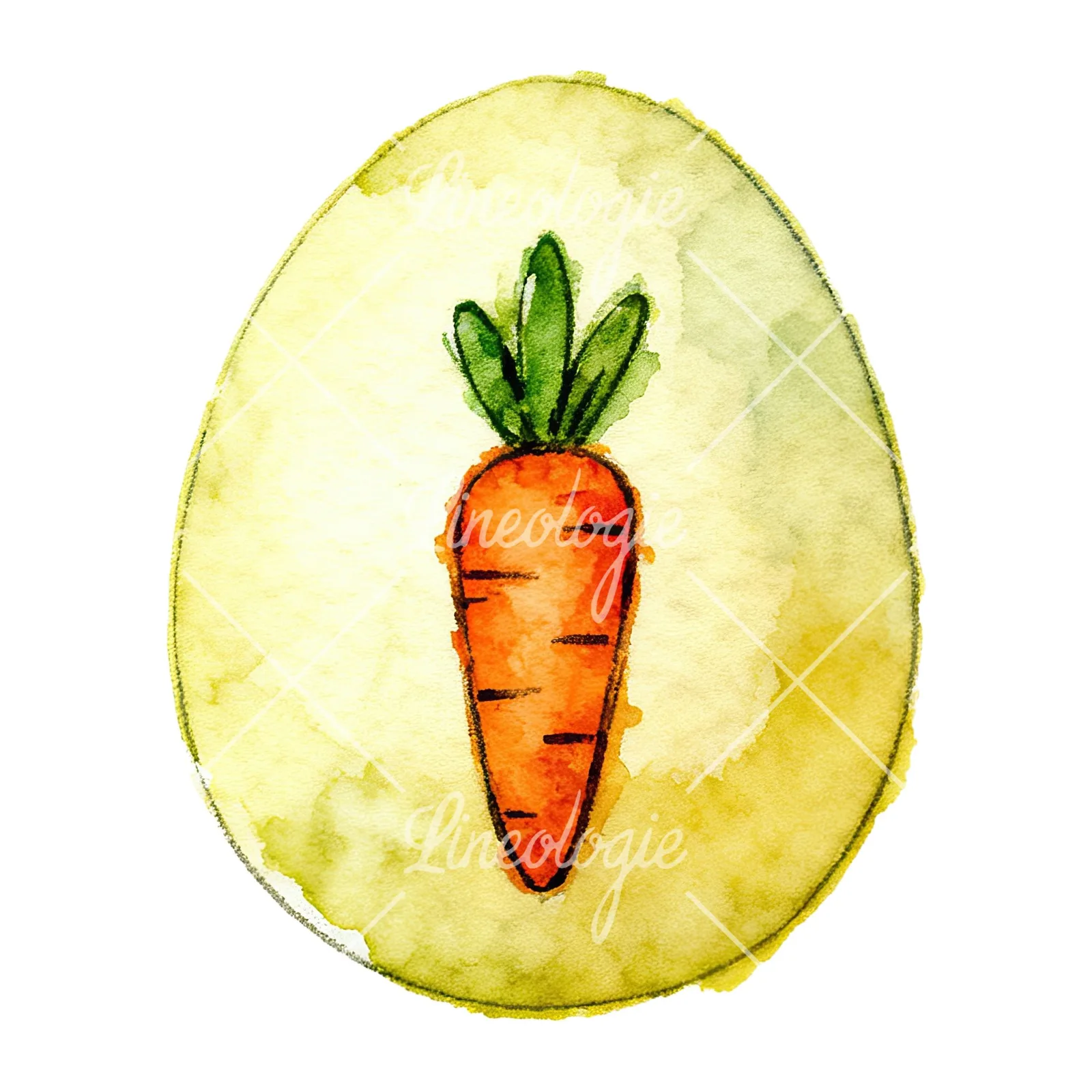 Watercolor Easter egg with bunny and carrot clipart 10 of 12 on a white background (JPG)