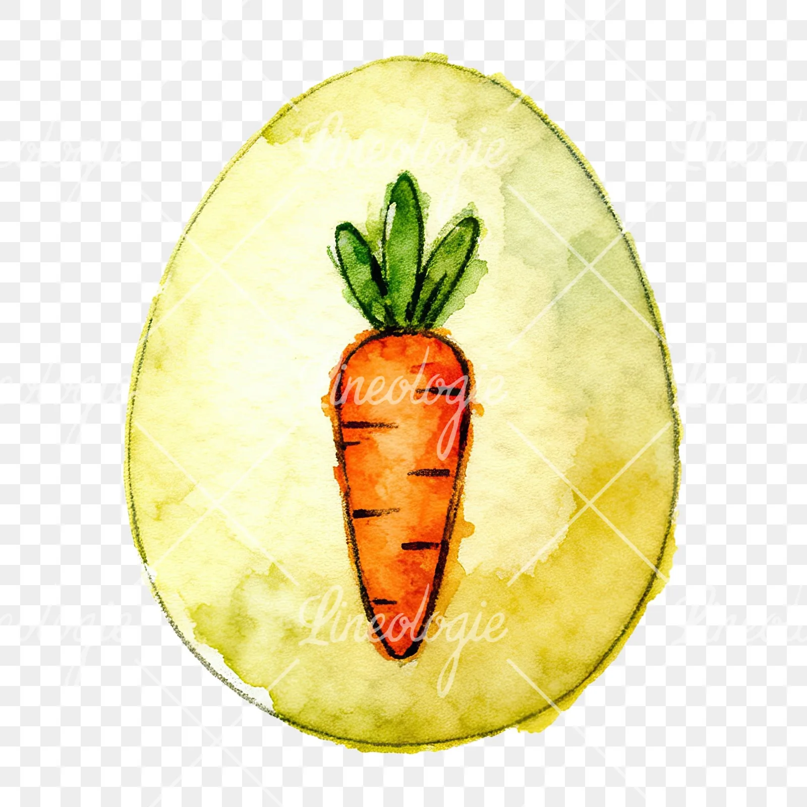 Watercolor Easter egg with bunny and carrot clipart 10 of 12 on a transparent background (PNG)