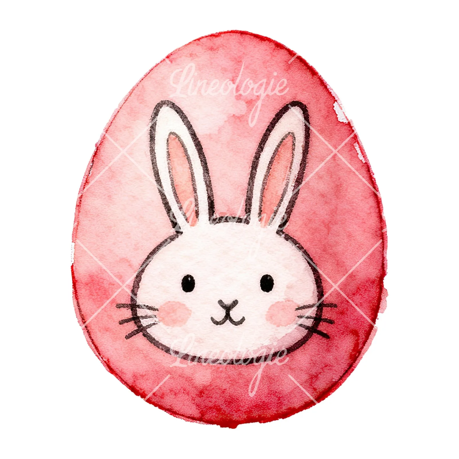 Watercolor Easter egg with bunny and carrot clipart 11 of 12 on a white background (JPG)
