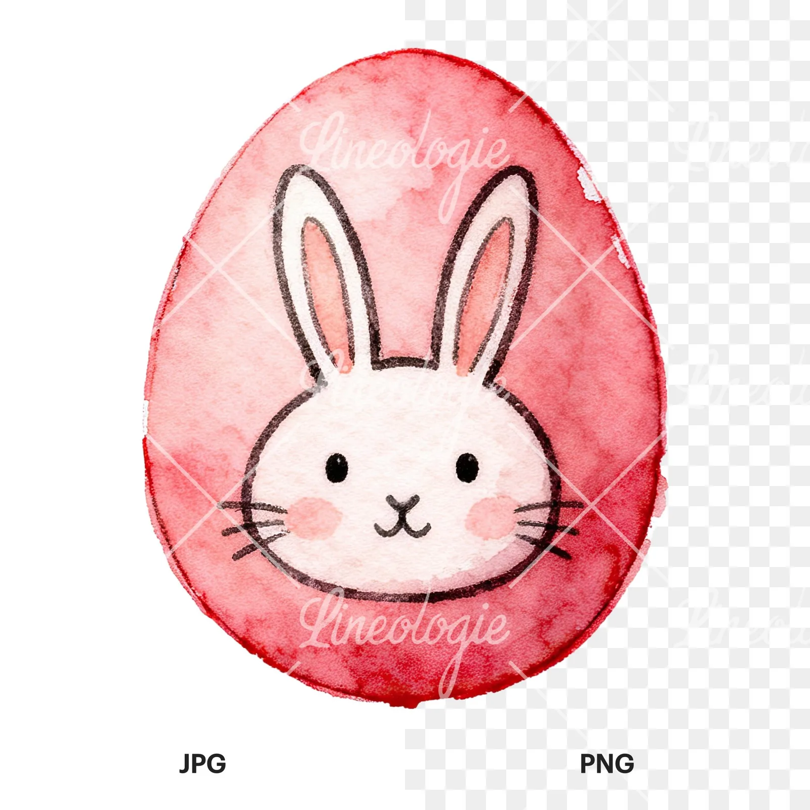 Watercolor Easter egg with bunny and carrot clipart 11 of 12, as a JPG on white and a transparent PNG