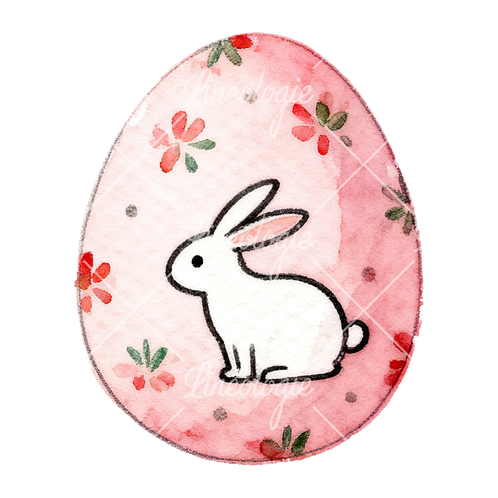 Watercolor Easter egg with bunny and carrot clipart 12 of 12 on a white background (JPG)