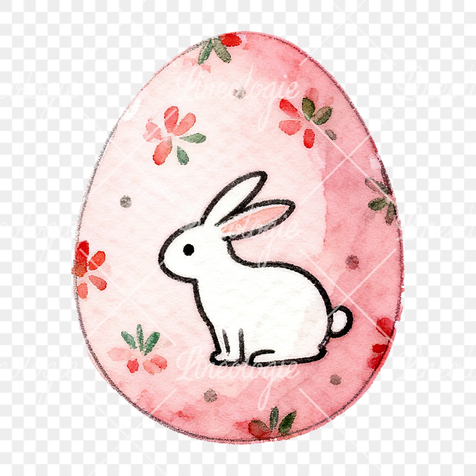 Watercolor Easter egg with bunny and carrot clipart 12 of 12 on a transparent background (PNG)