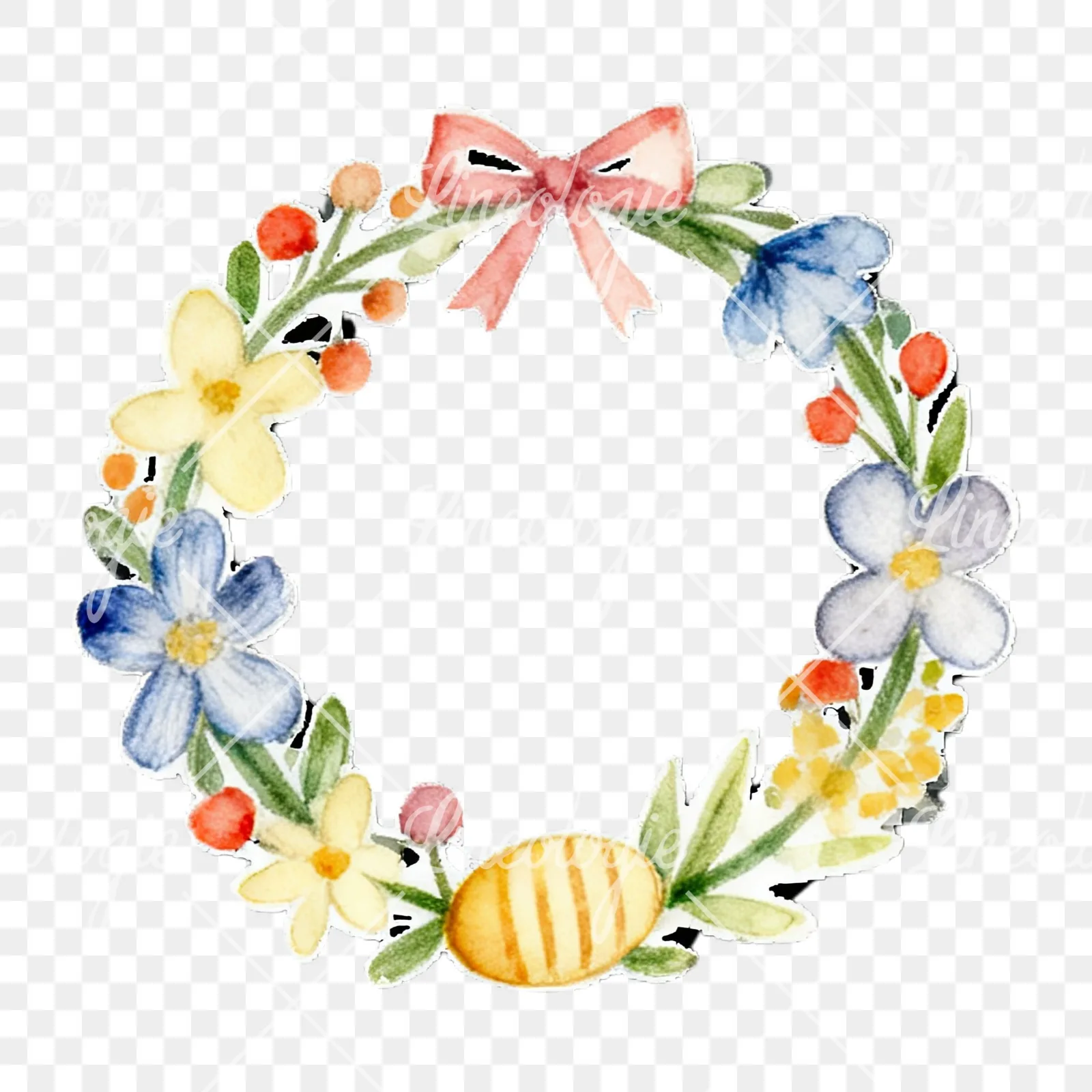 Watercolor Easter egg wreath clipart 9 of 12 on a transparent background (PNG)