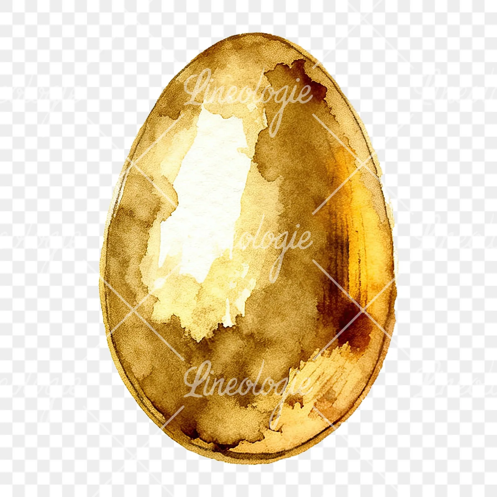 Watercolor gold foil Easter egg clipart 9 of 12 on a transparent background (PNG)