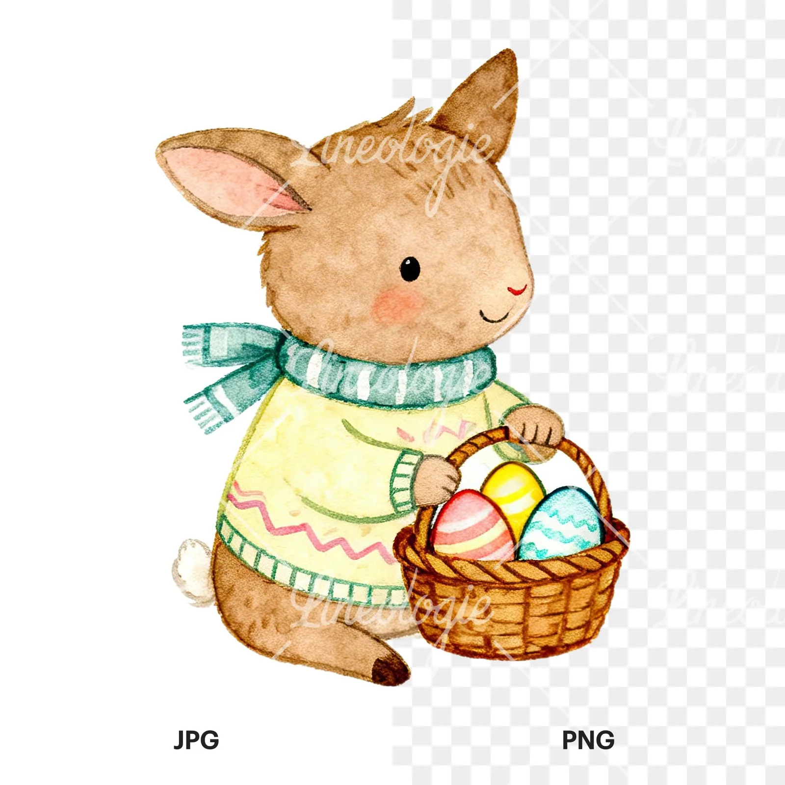 Watercolor various animal clipart 1 of 12, as a JPG on white and a transparent PNG