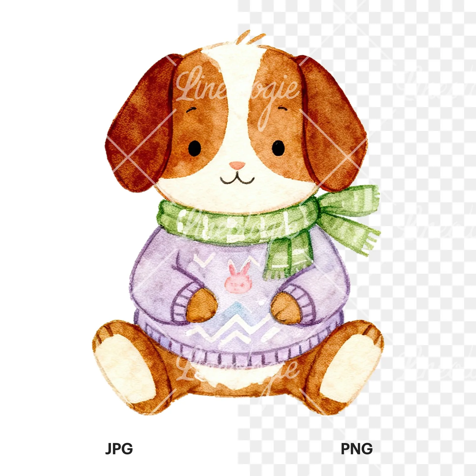 Watercolor various animal clipart 2 of 12, as a JPG on white and a transparent PNG