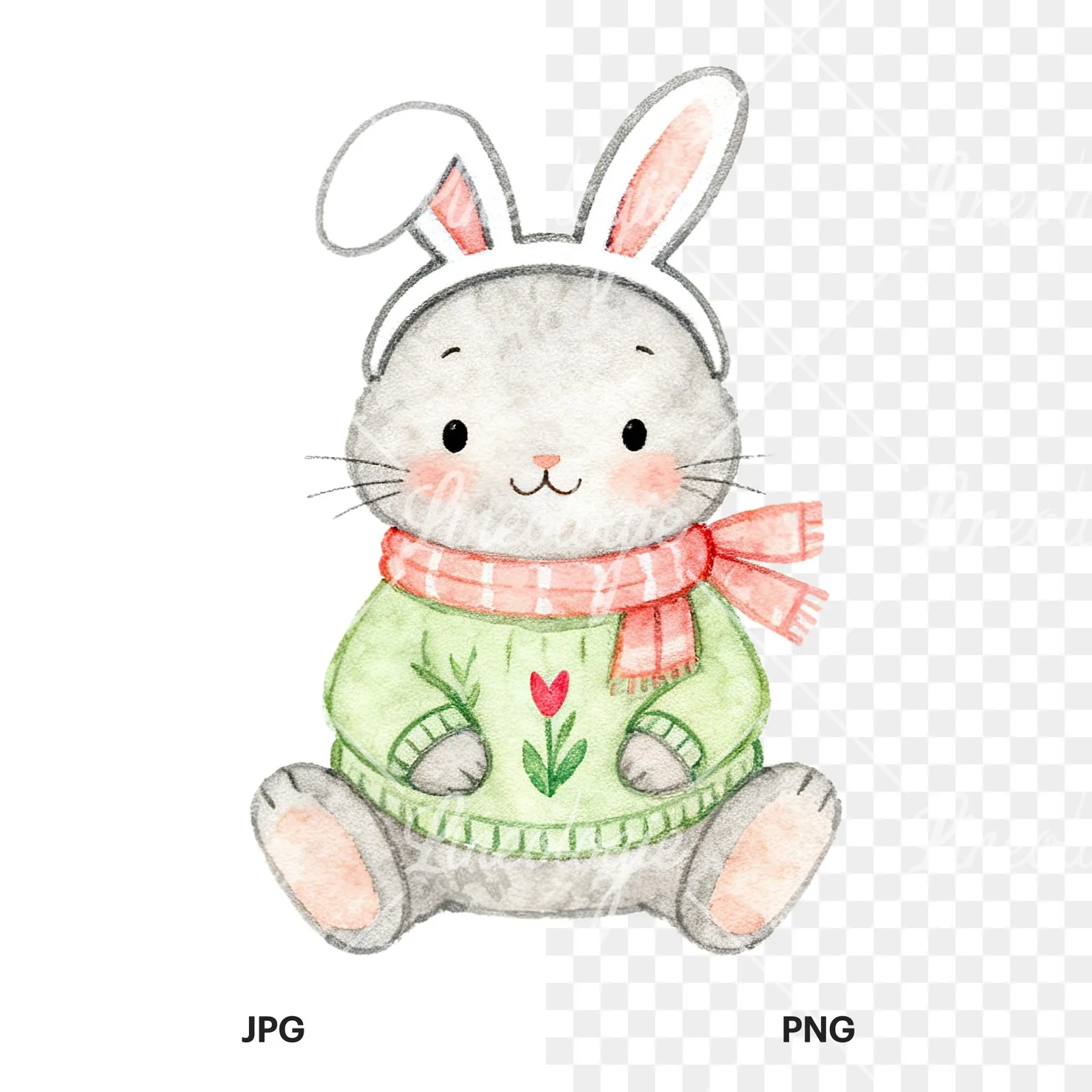 Watercolor various animal clipart 3 of 12, as a JPG on white and a transparent PNG