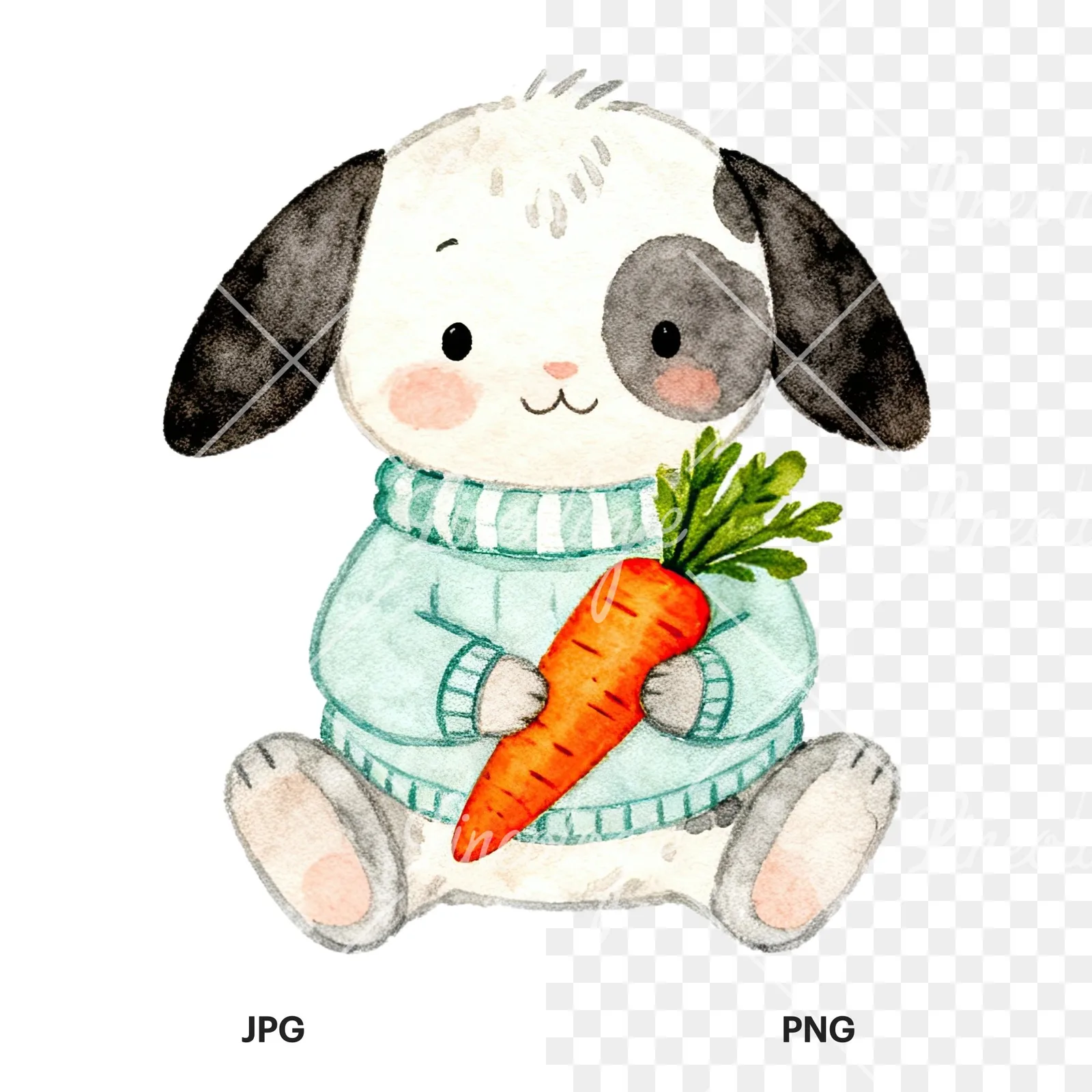 Watercolor various animal clipart 4 of 12, as a JPG on white and a transparent PNG