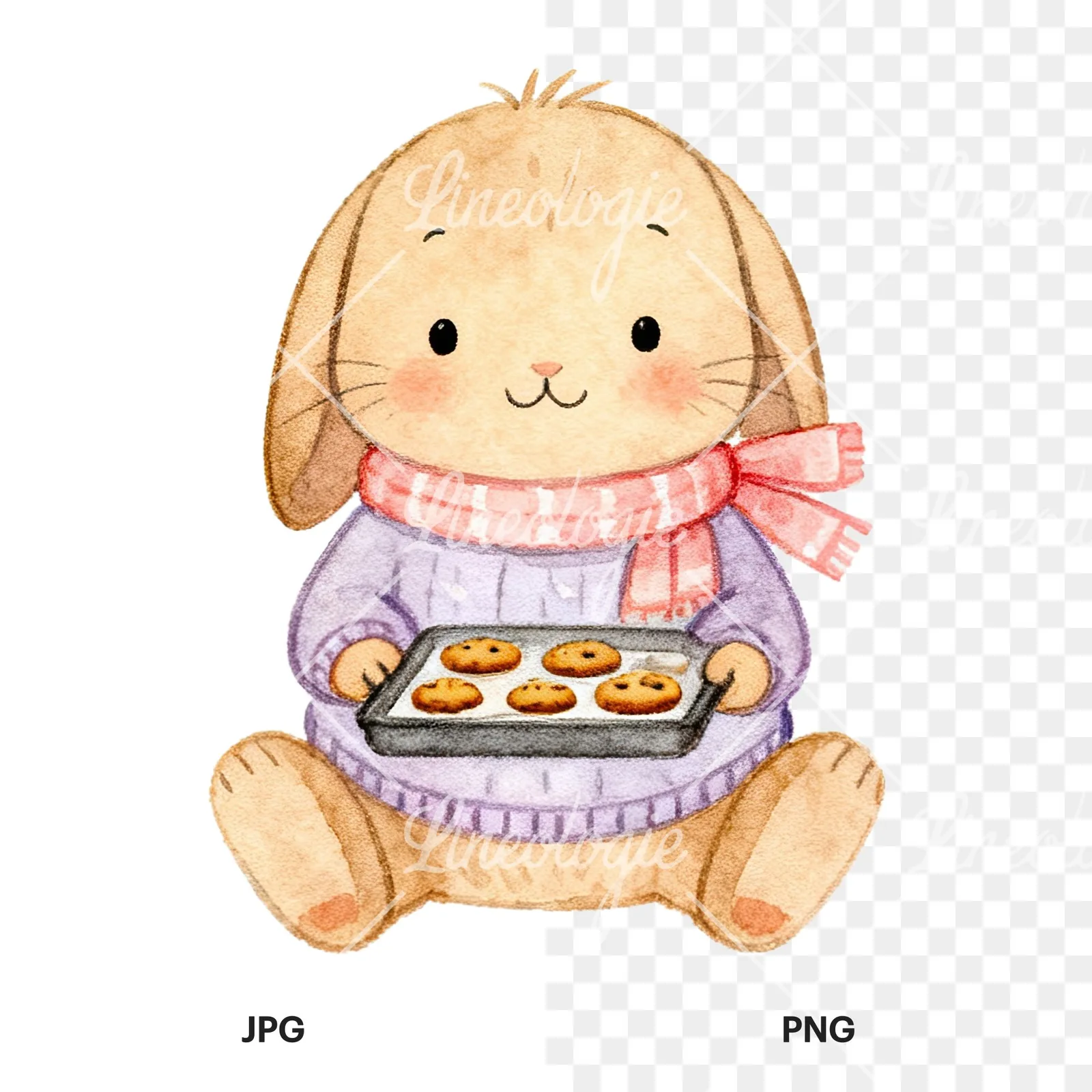 Watercolor various animal clipart 5 of 12, as a JPG on white and a transparent PNG