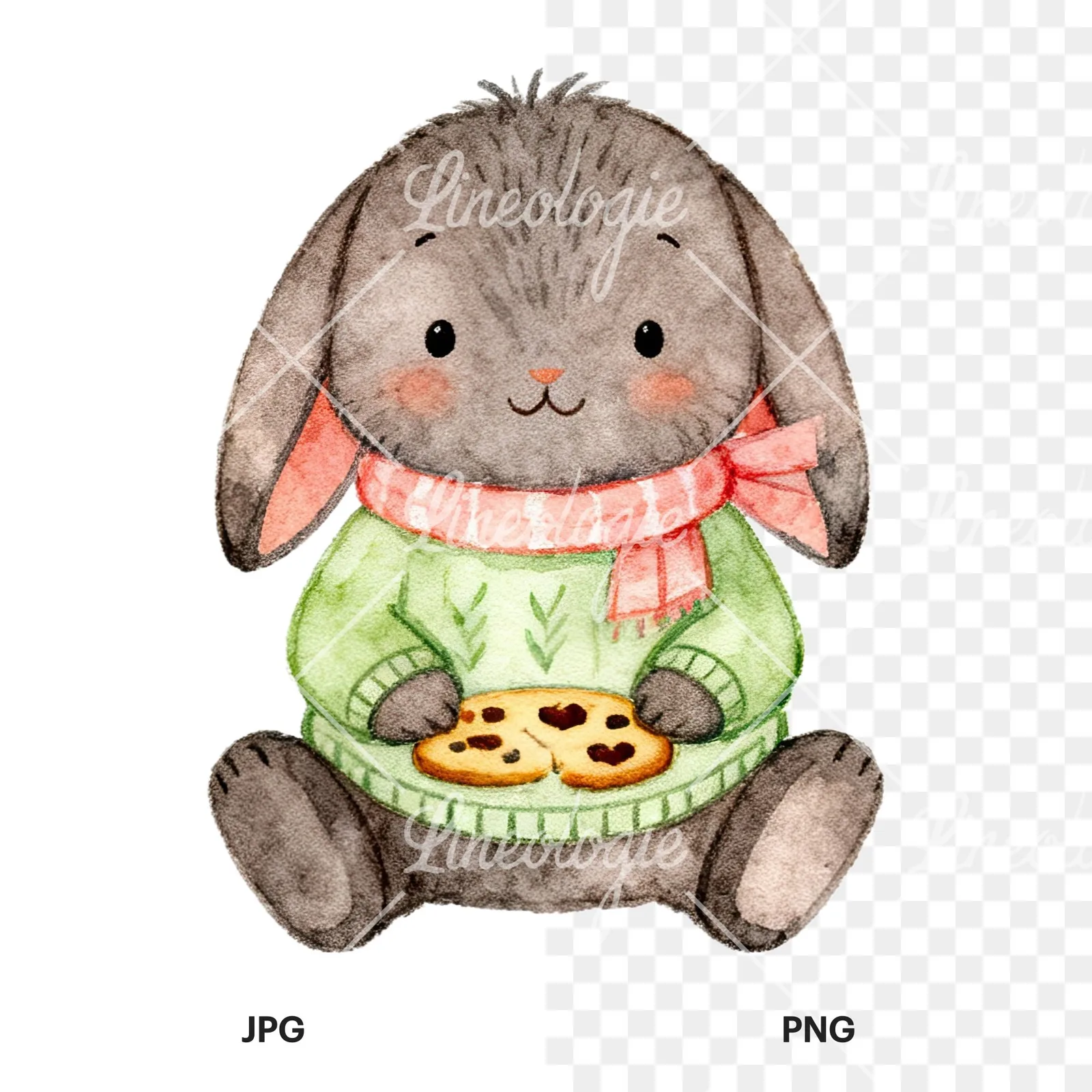 Watercolor various animal clipart 6 of 12, as a JPG on white and a transparent PNG