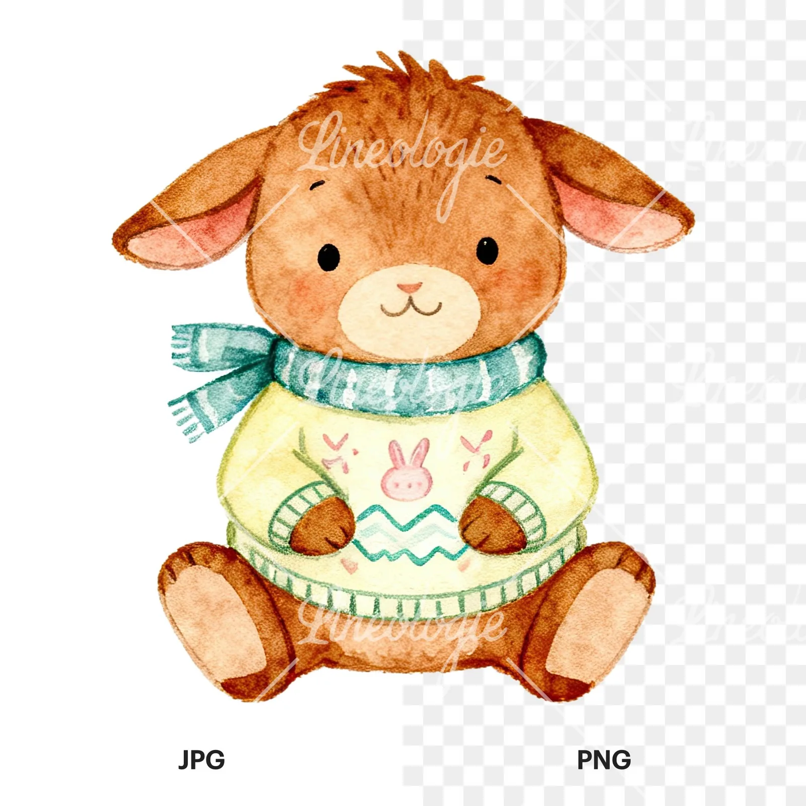 Watercolor various animal clipart 7 of 12, as a JPG on white and a transparent PNG