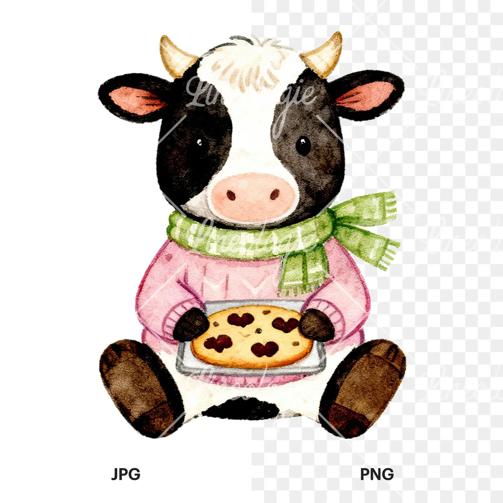 Watercolor various animal clipart 8 of 12, as a JPG on white and a transparent PNG