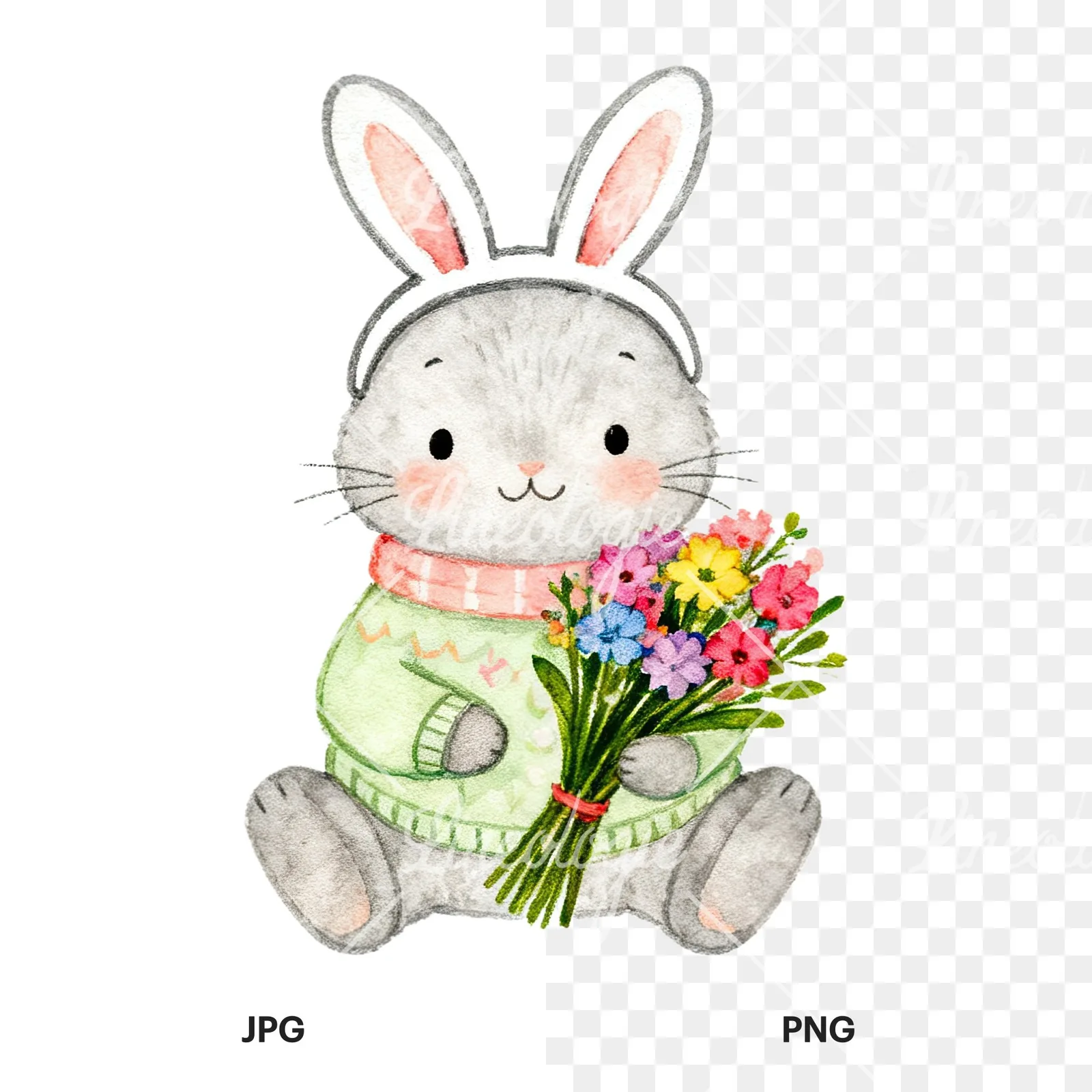 Watercolor various animal clipart 9 of 12, as a JPG on white and a transparent PNG