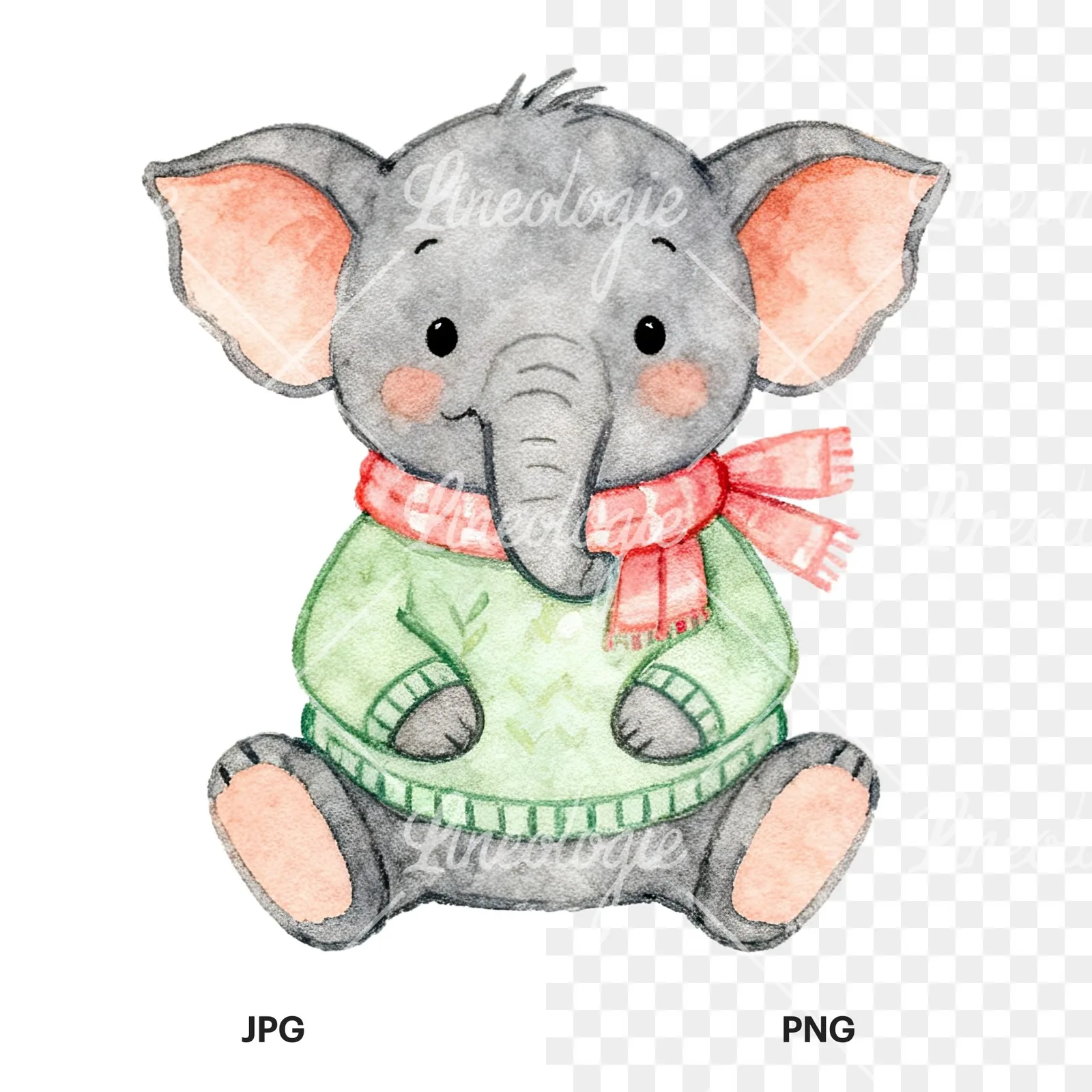 Watercolor various animal clipart 10 of 12, as a JPG on white and a transparent PNG