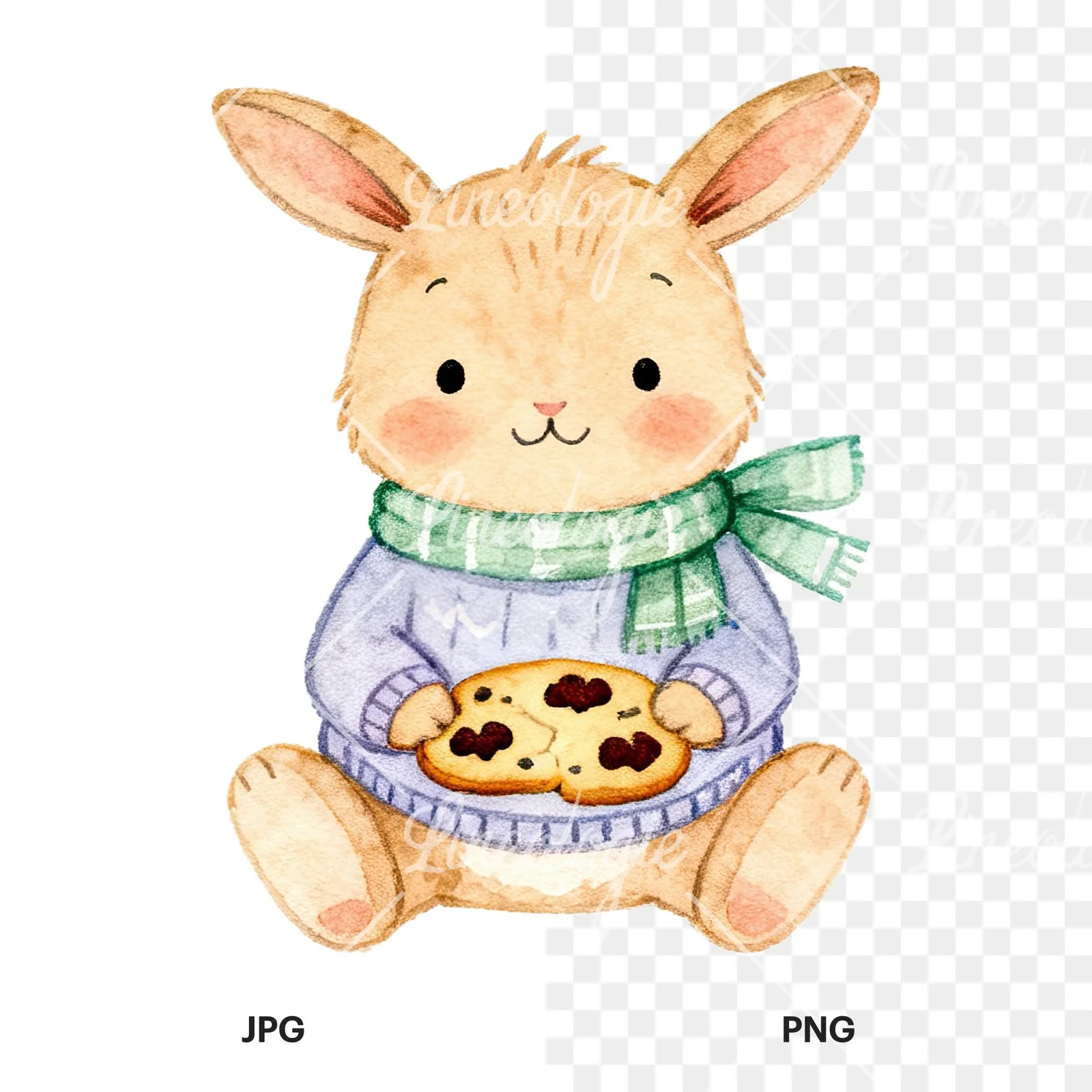 Watercolor various animal clipart 11 of 12, as a JPG on white and a transparent PNG
