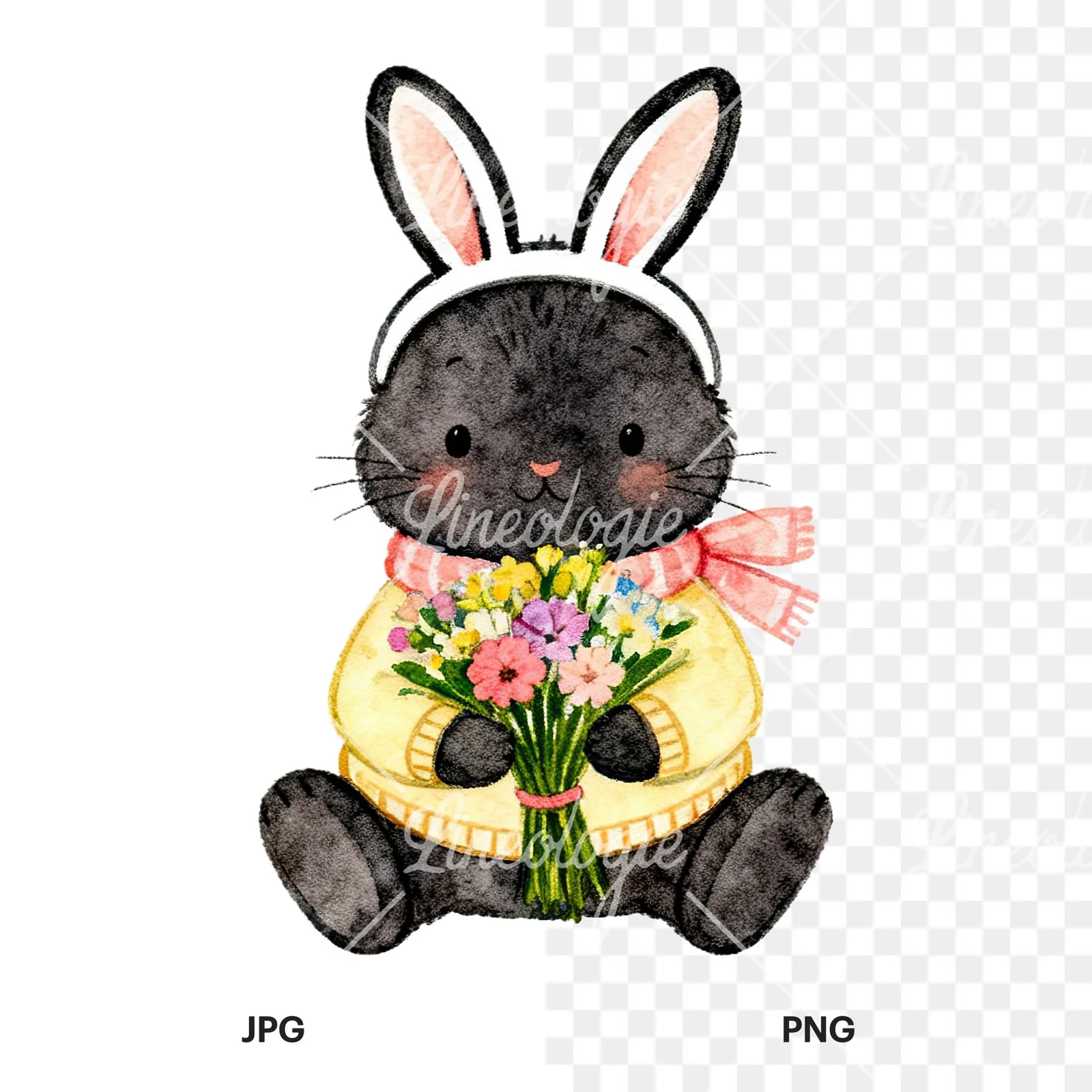 Watercolor various animal clipart 12 of 12, as a JPG on white and a transparent PNG