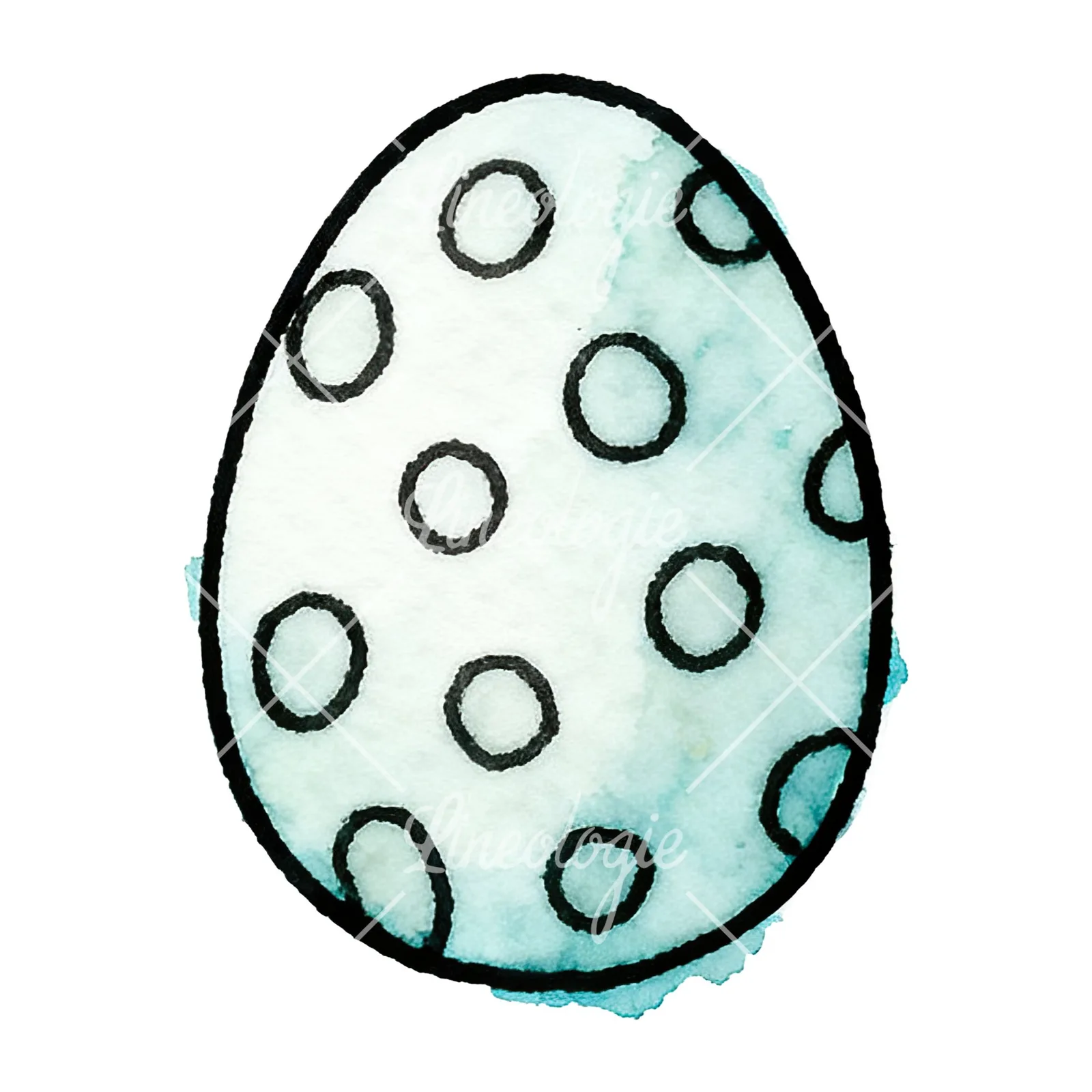 Watercolor Easter egg with polka dots clipart 12 of 16 on a white background (JPG)