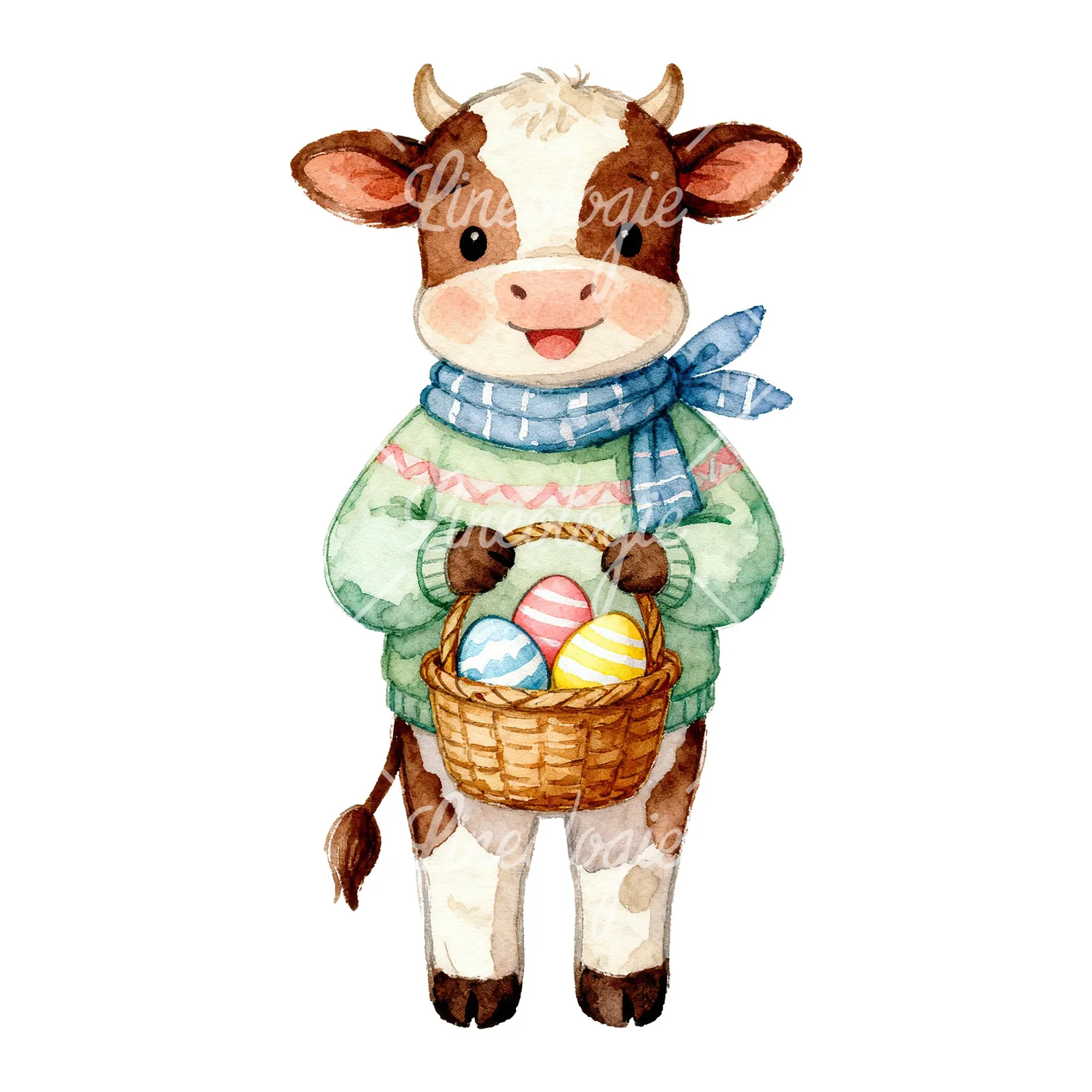 Watercolor baby calf clipart 1 of 6 on a white background (JPG)