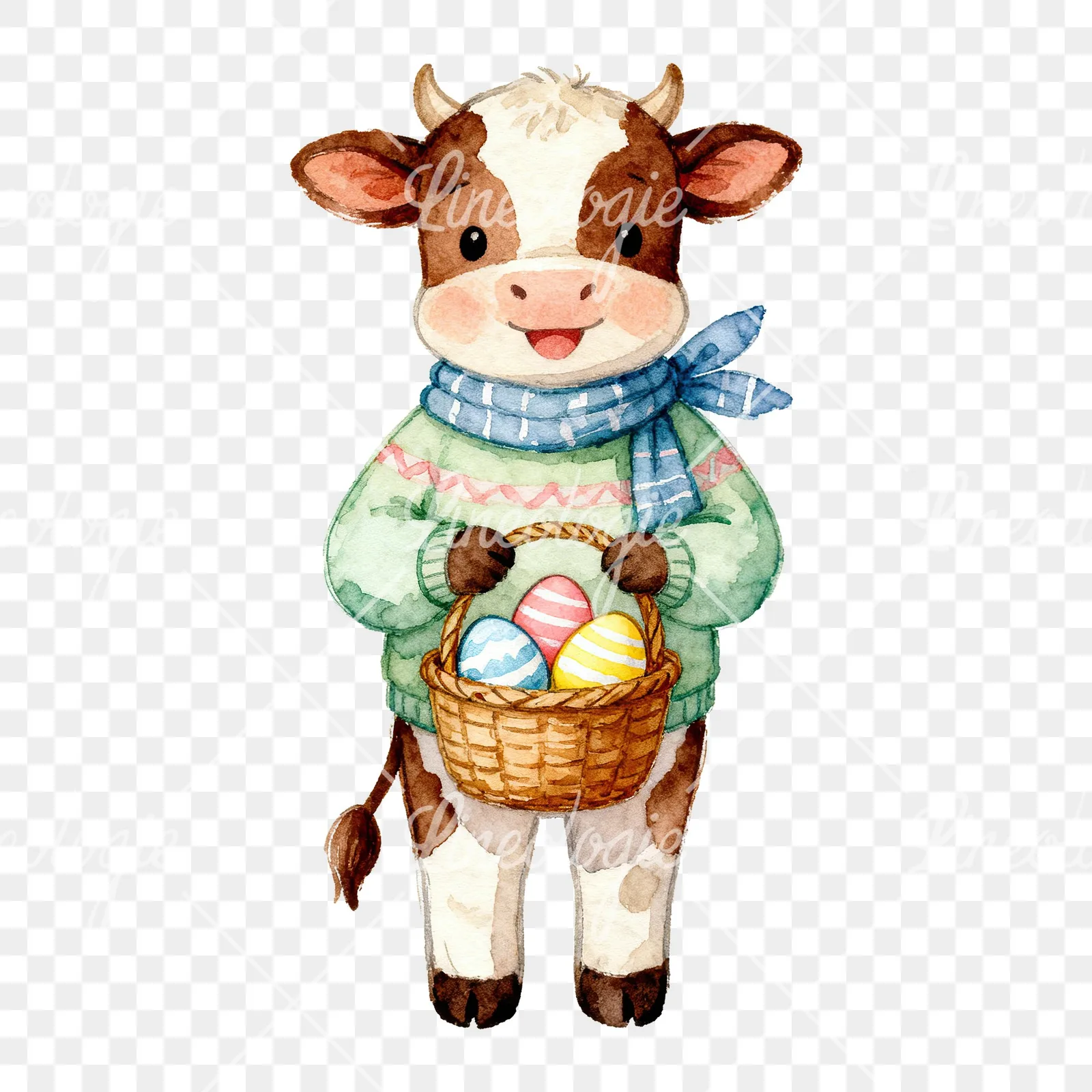 Watercolor baby calf clipart 1 of 6 on a transparent background (PNG)