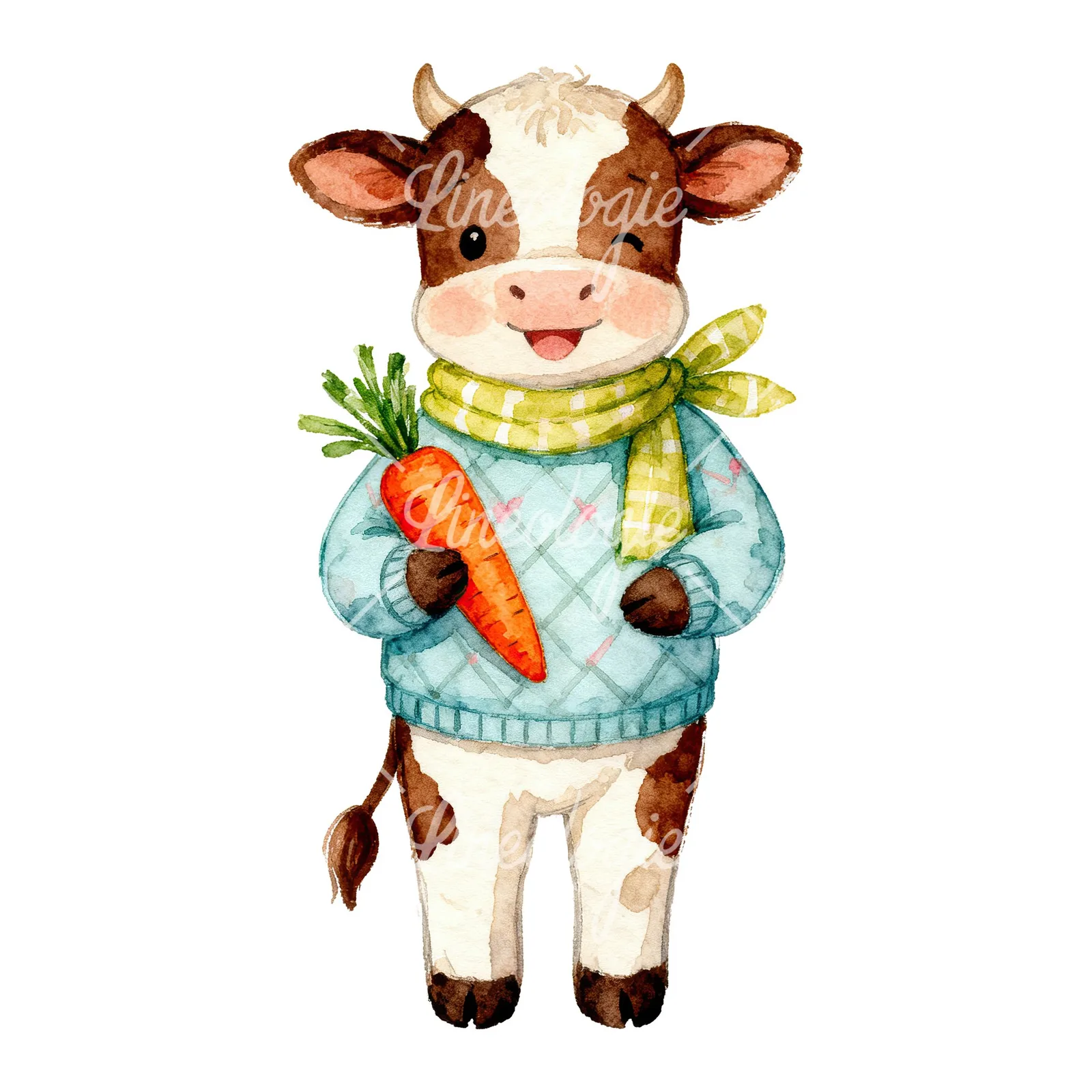 Watercolor baby calf clipart 2 of 6 on a white background (JPG)