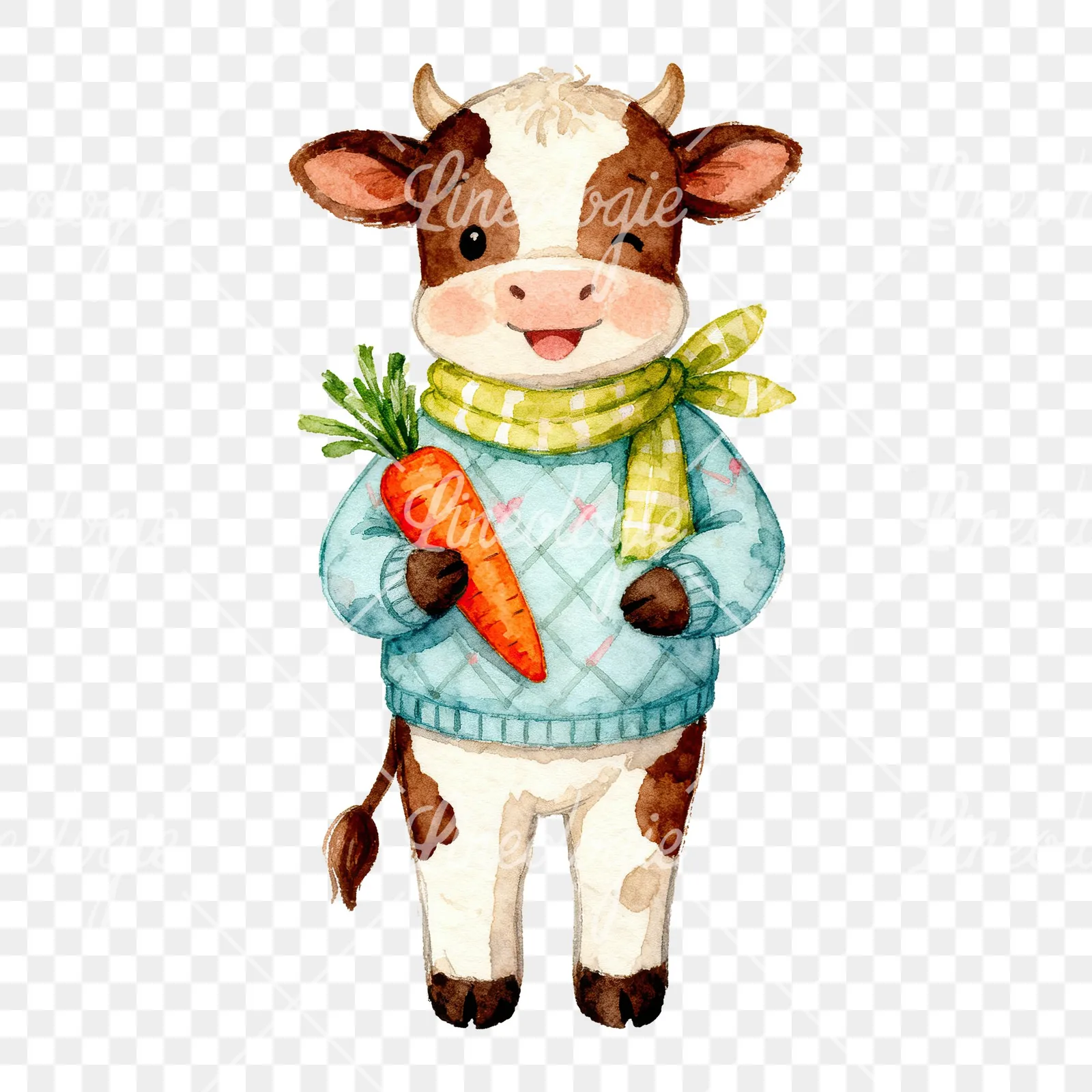 Watercolor baby calf clipart 2 of 6 on a transparent background (PNG)