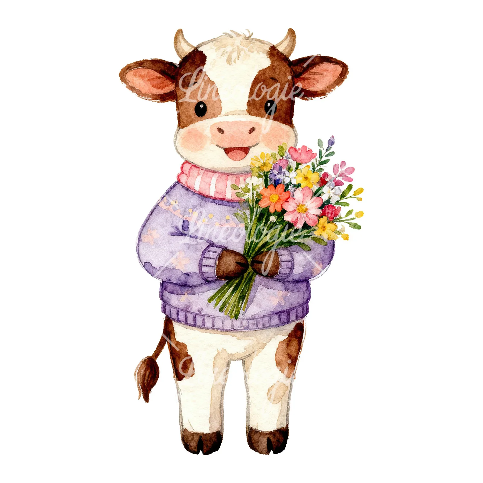 Watercolor baby calf clipart 5 of 6 on a white background (JPG)