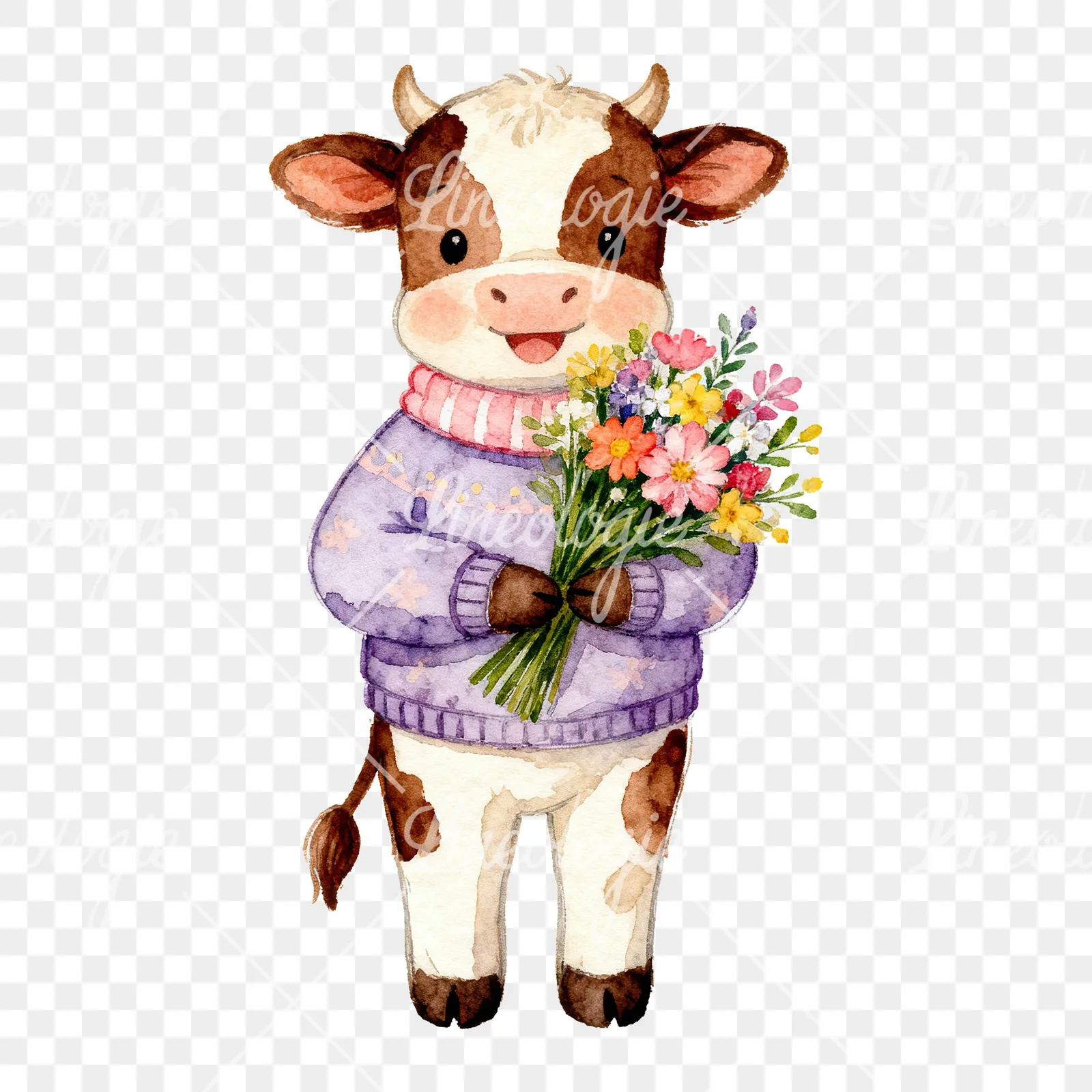 Watercolor baby calf clipart 5 of 6 on a transparent background (PNG)