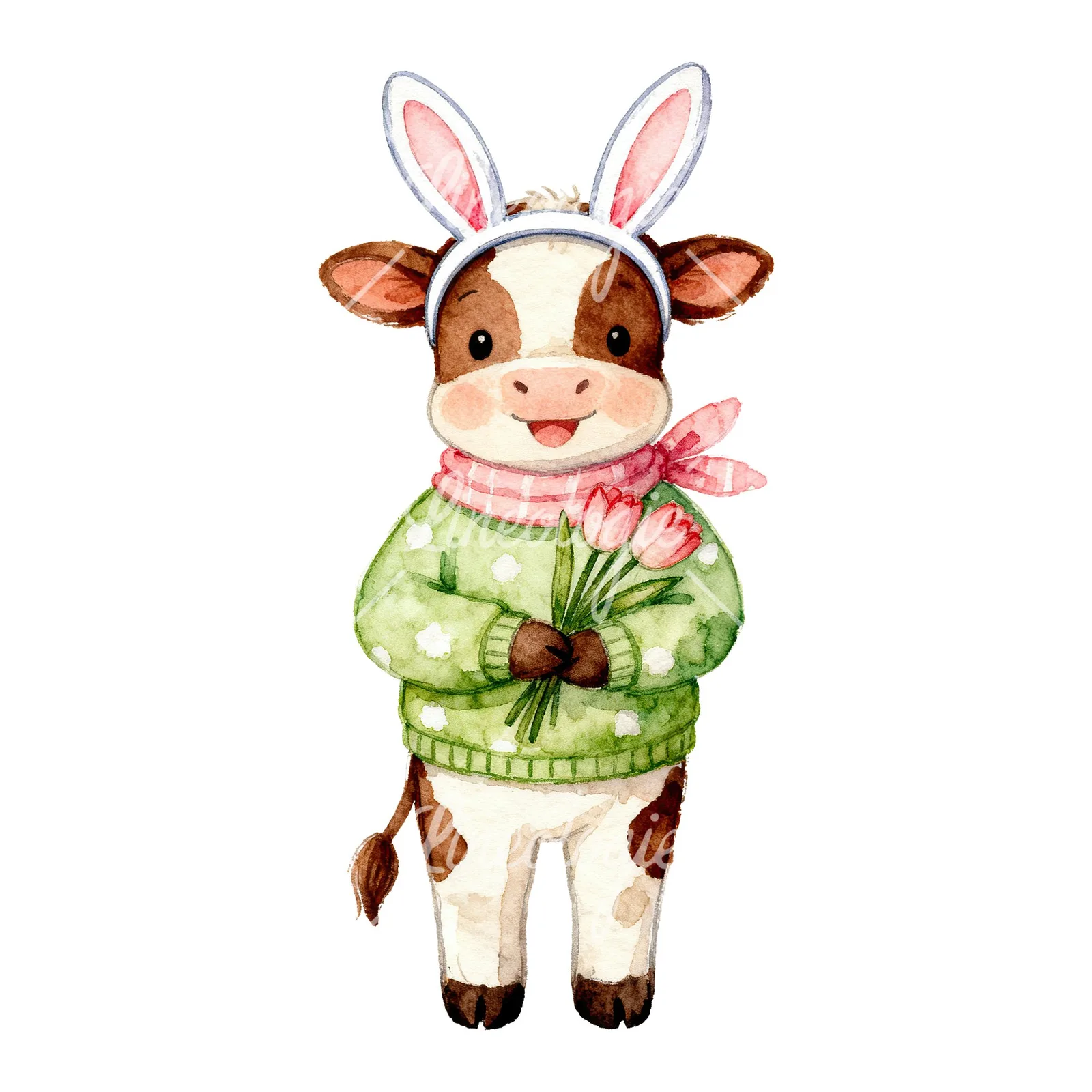 Watercolor baby calf clipart 6 of 6 on a white background (JPG)