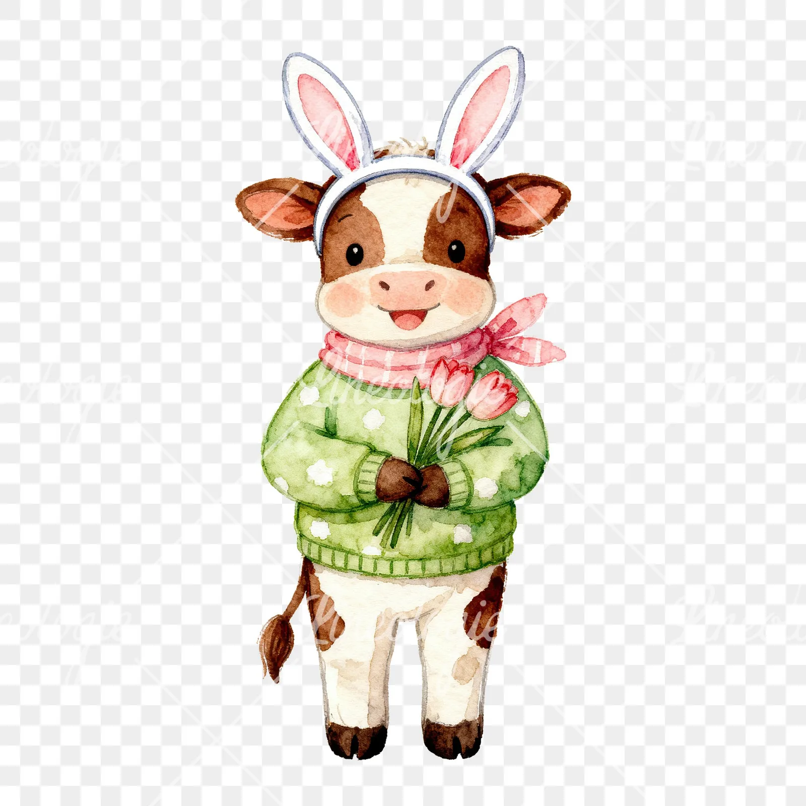 Watercolor baby calf clipart 6 of 6 on a transparent background (PNG)