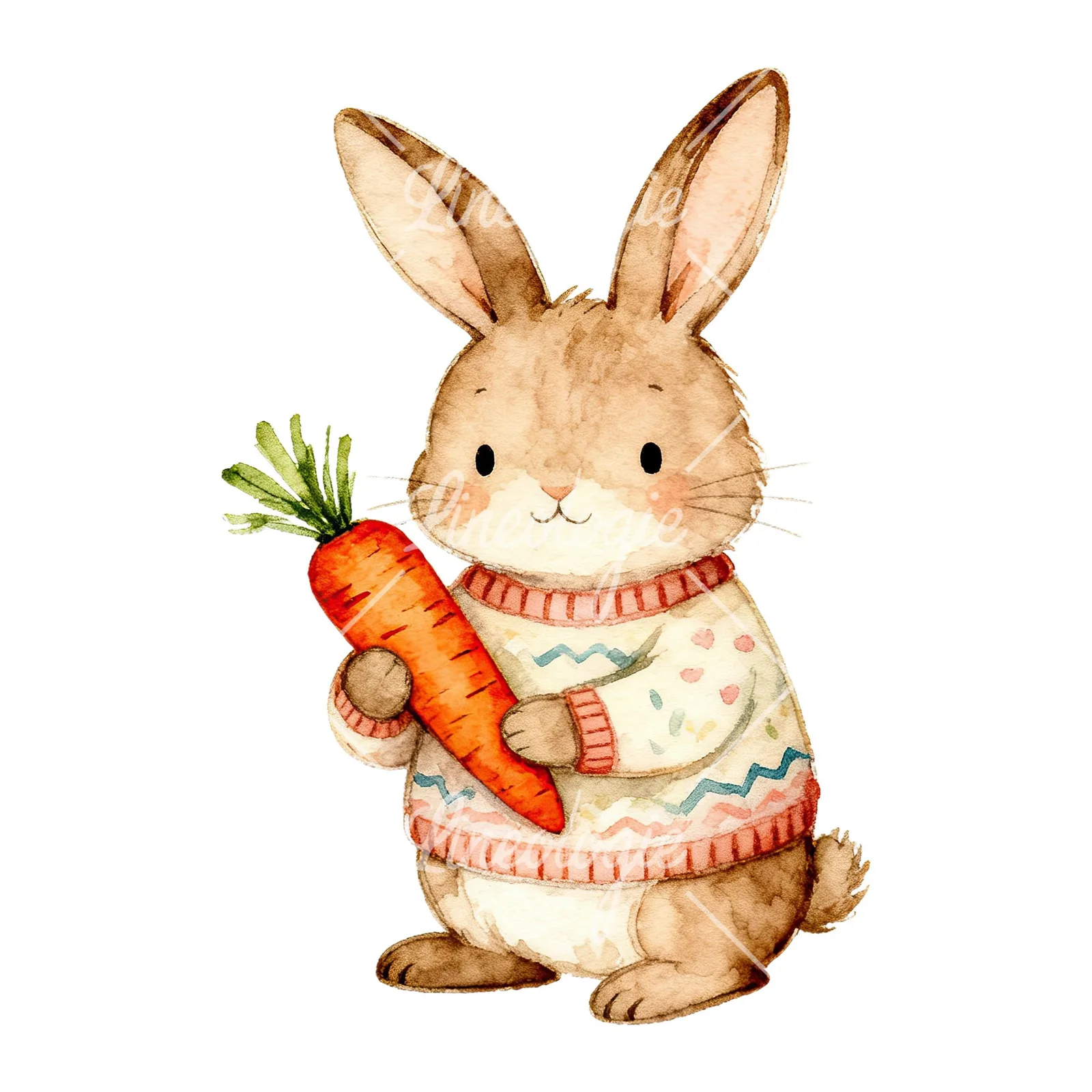 Watercolor Easter bunny in sweaters clipart 2 of 6 on a white background (JPG)