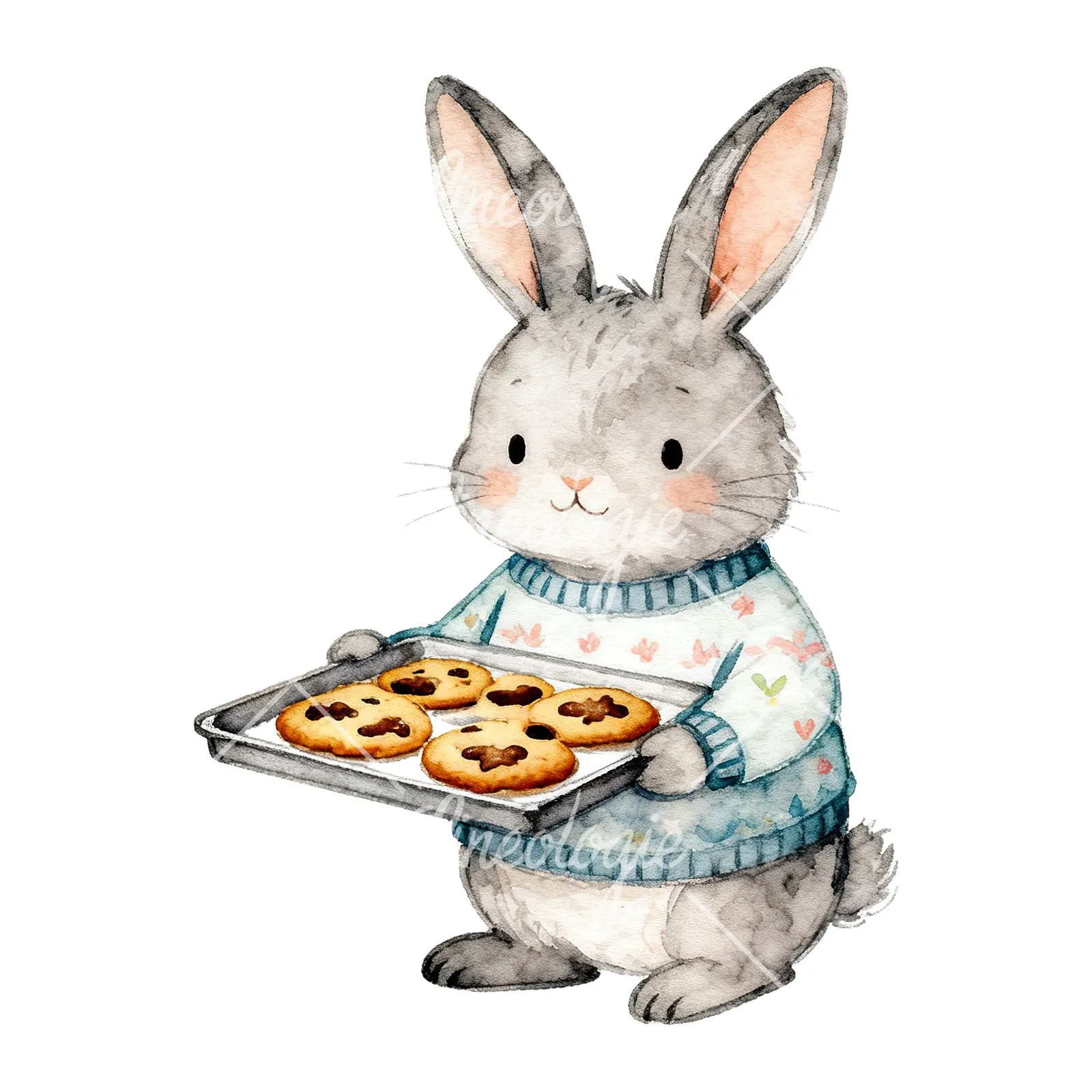 Watercolor Easter bunny in sweaters clipart 3 of 6 on a white background (JPG)