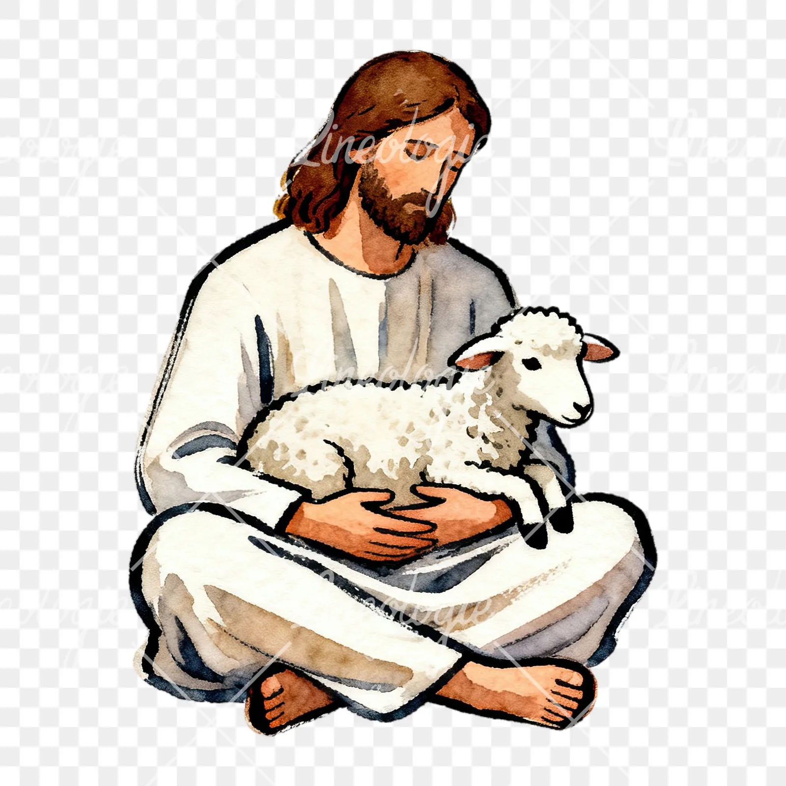 Watercolor christian jesus clipart 3 of 7 on a transparent background (PNG)