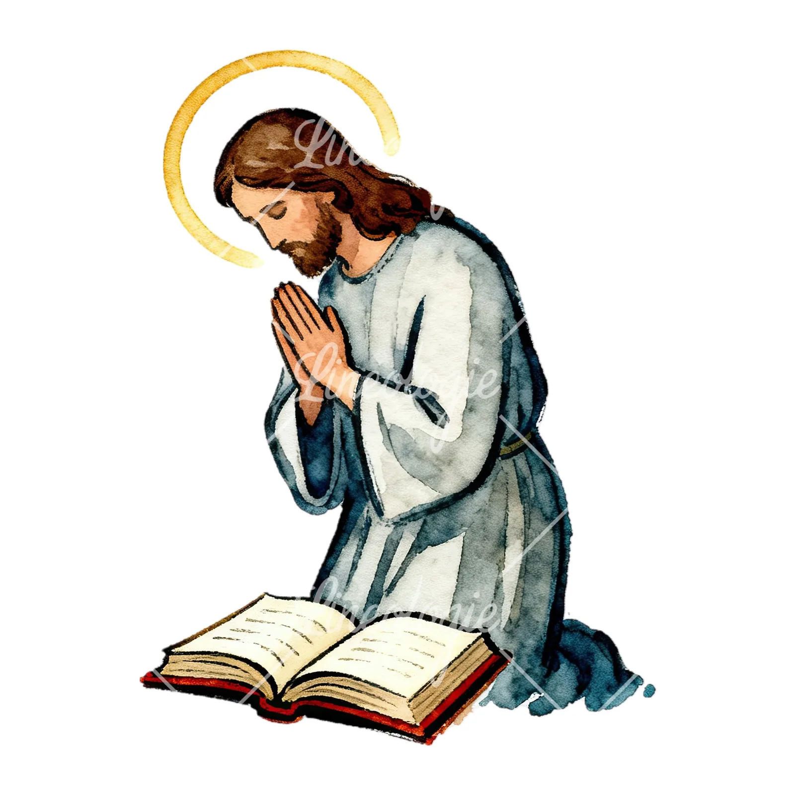 Watercolor christian jesus clipart 5 of 7 on a white background (JPG)