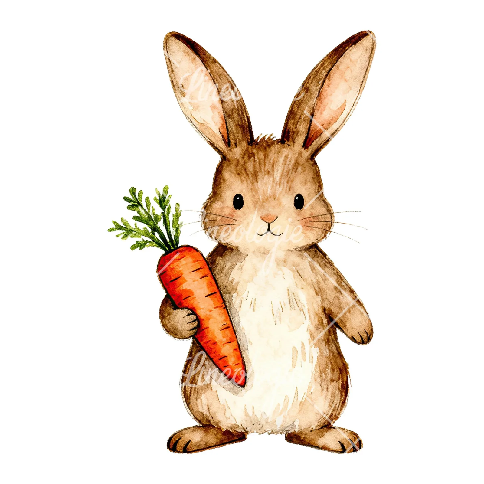 Watercolor Easter bunny with floral accents clipart 2 of 8 on a white background (JPG)