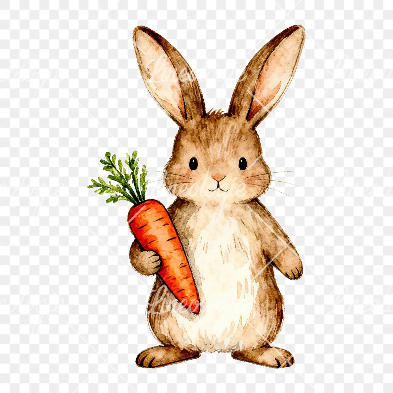 Watercolor Easter bunny with floral accents clipart 2 of 8 on a transparent background (PNG)