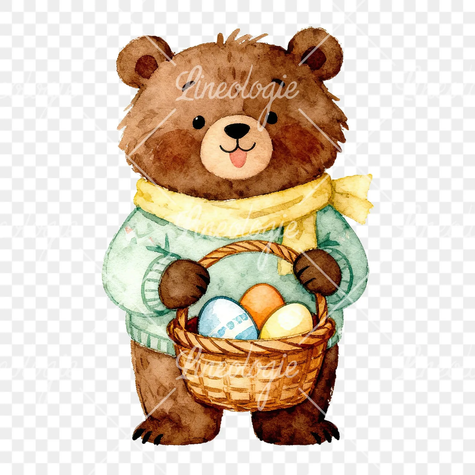 Watercolor bear clipart 1 of 9 on a transparent background (PNG)