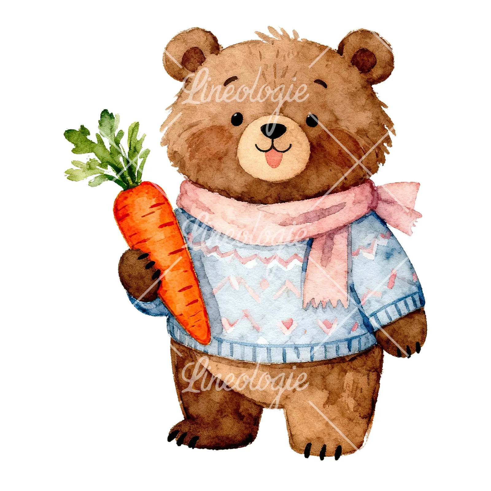Watercolor bear clipart 2 of 9 on a white background (JPG)