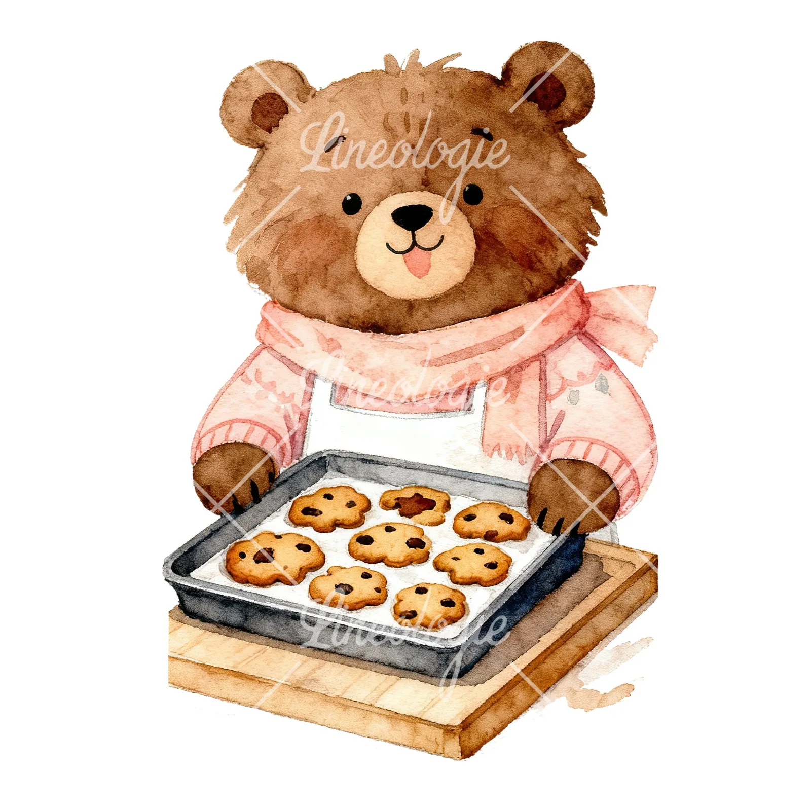 Watercolor bear clipart 3 of 9 on a white background (JPG)